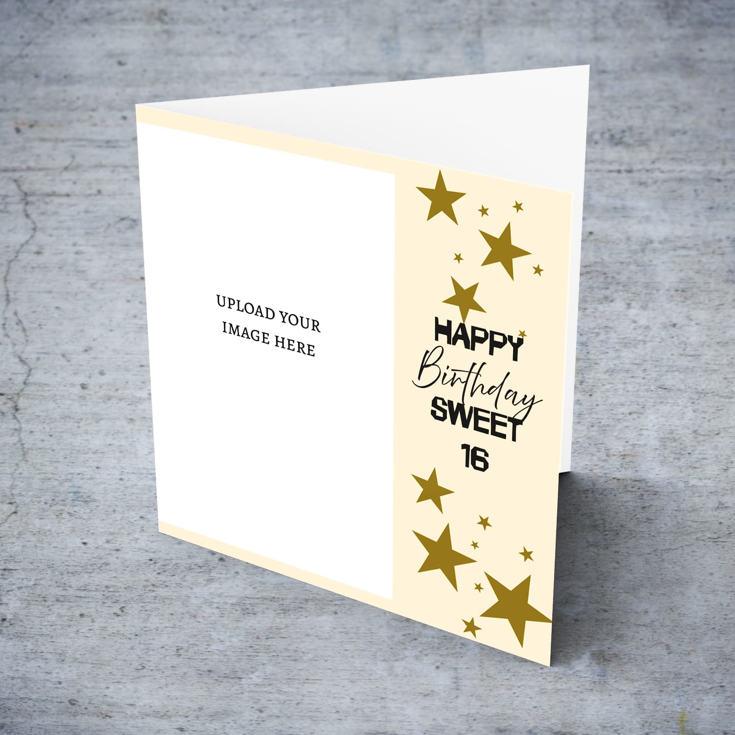 A beautiful photo birthday card for a girl's sweet 16 birthday in a light background and scatterd stars in English