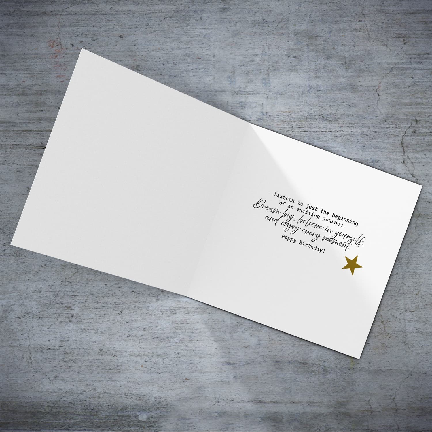 A beautiful photo birthday card for a girl's sweet 16 birthday in a light background and scatterd stars in English