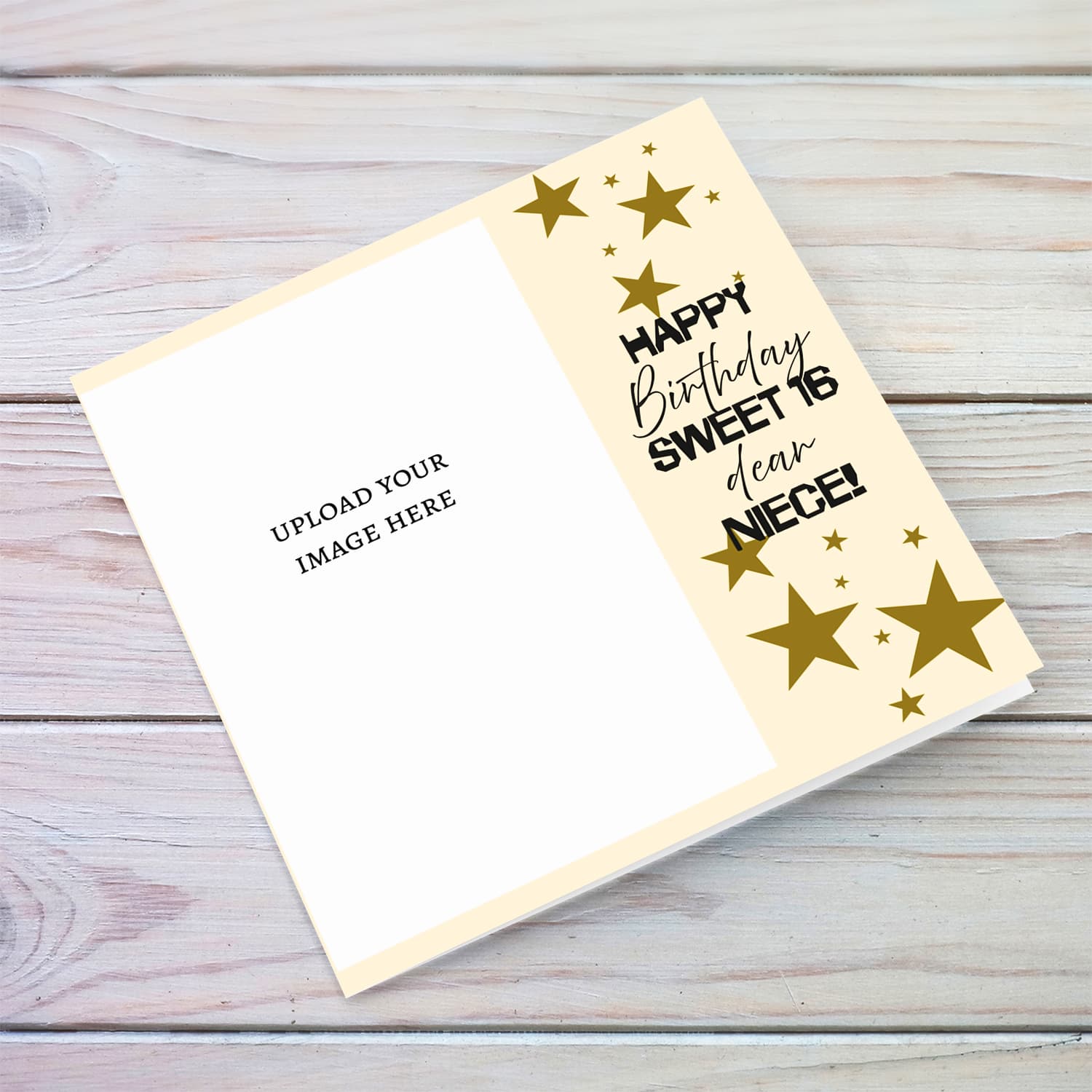 A beautiful photo birthday card for niece's sweet 16 birthday in a light background and scatterd stars in English