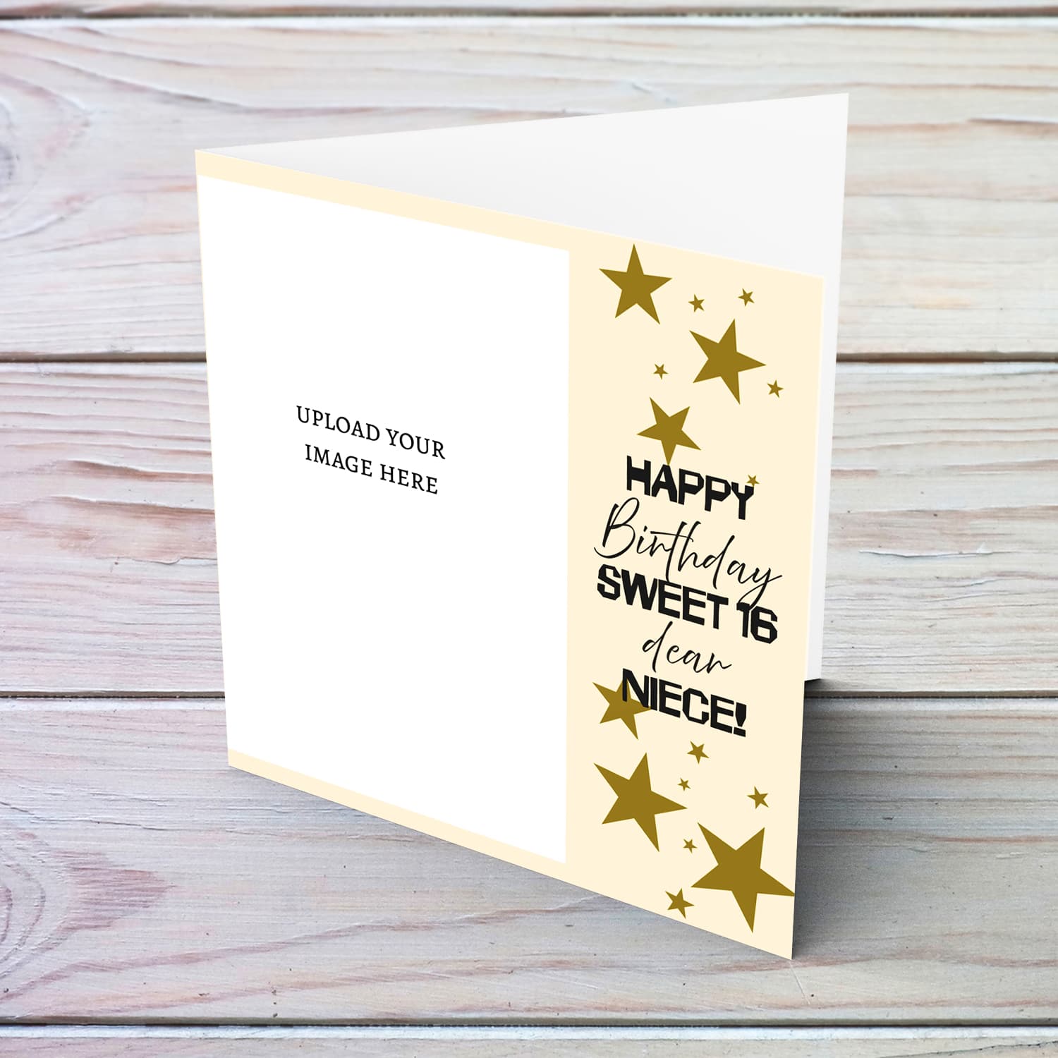 A beautiful photo birthday card for niece's sweet 16 birthday in a light background and scatterd stars in English