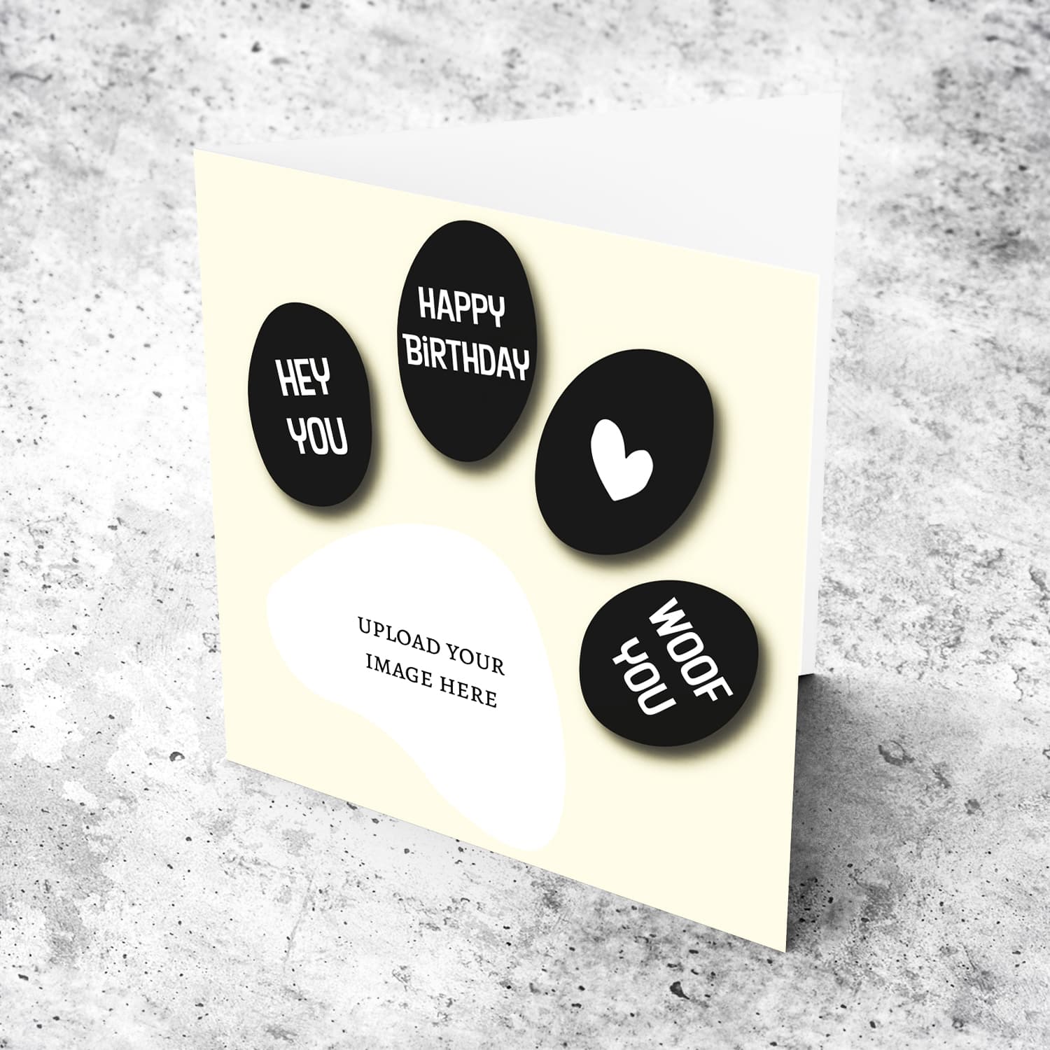 A cute paw themed photo birthday day card in black paw print in English 