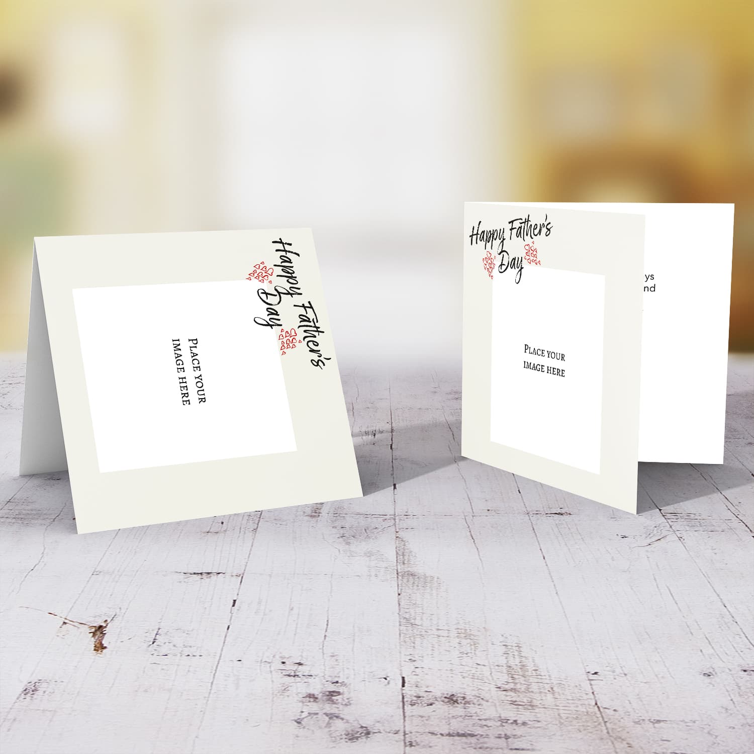 Minimalistic father's day photo card with red hearts in English