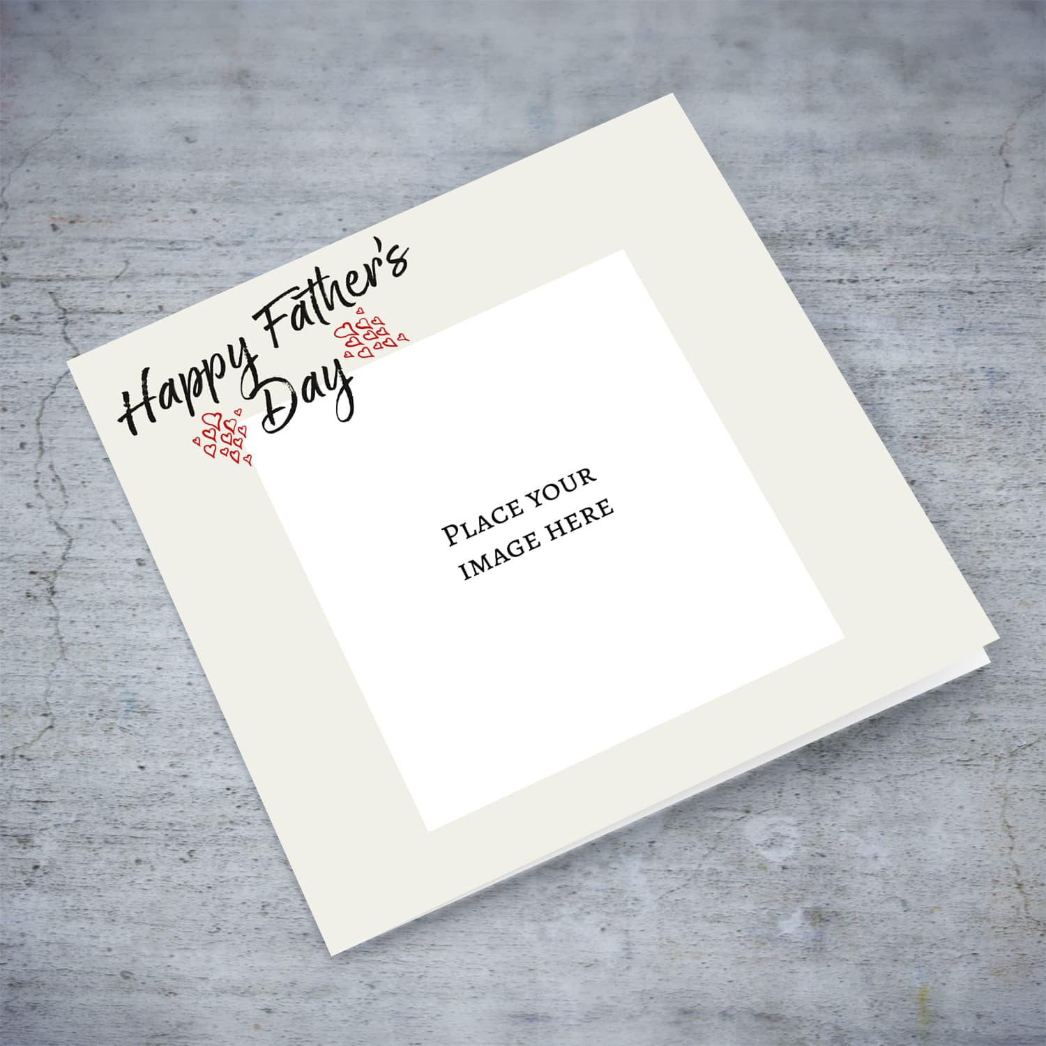 Minimalistic father's day photo card with red hearts in English