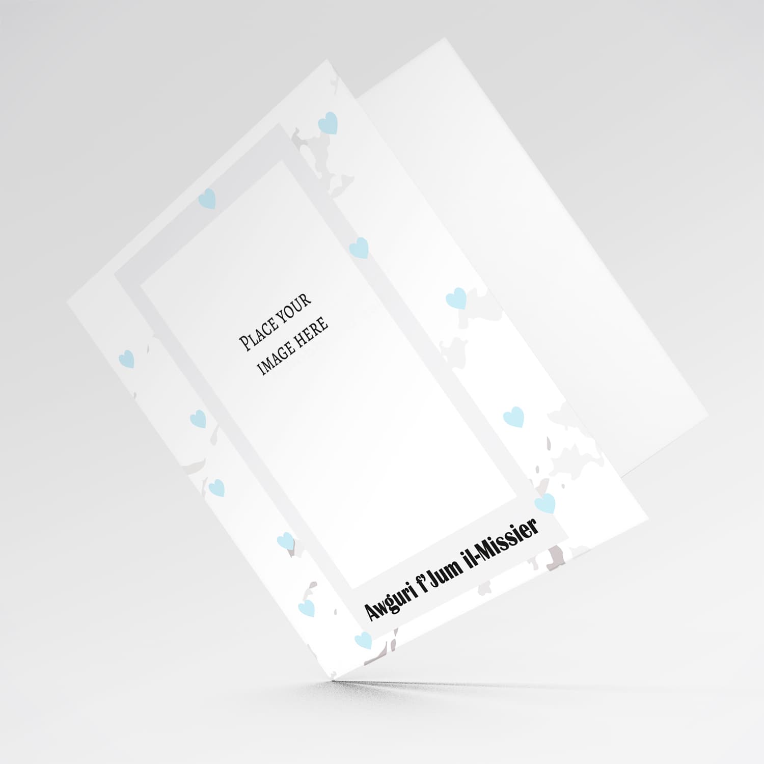 Marbled background father's day photo card with scattered light blue hearts in Maltese