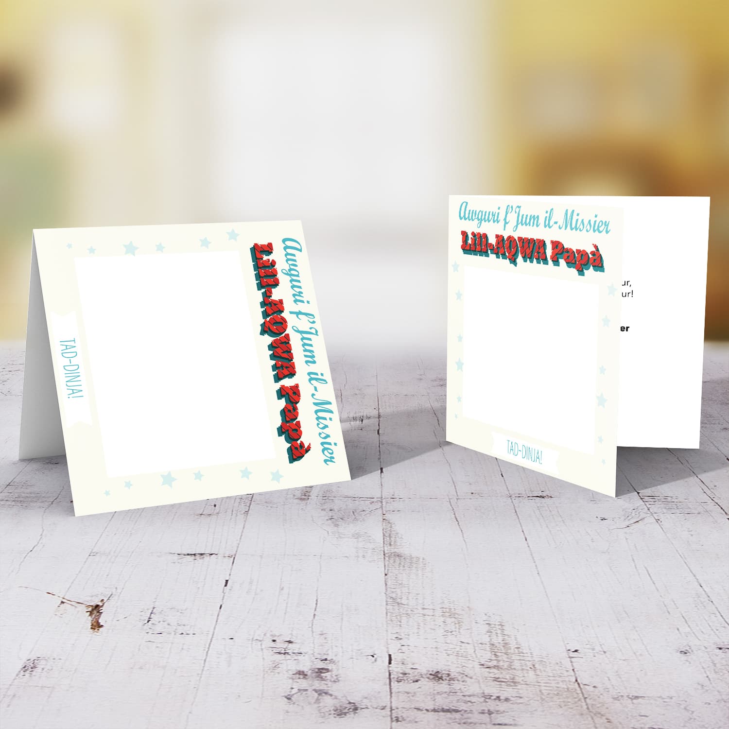 Happy father's day to the best dad photo card with scattered stars and light background in English
