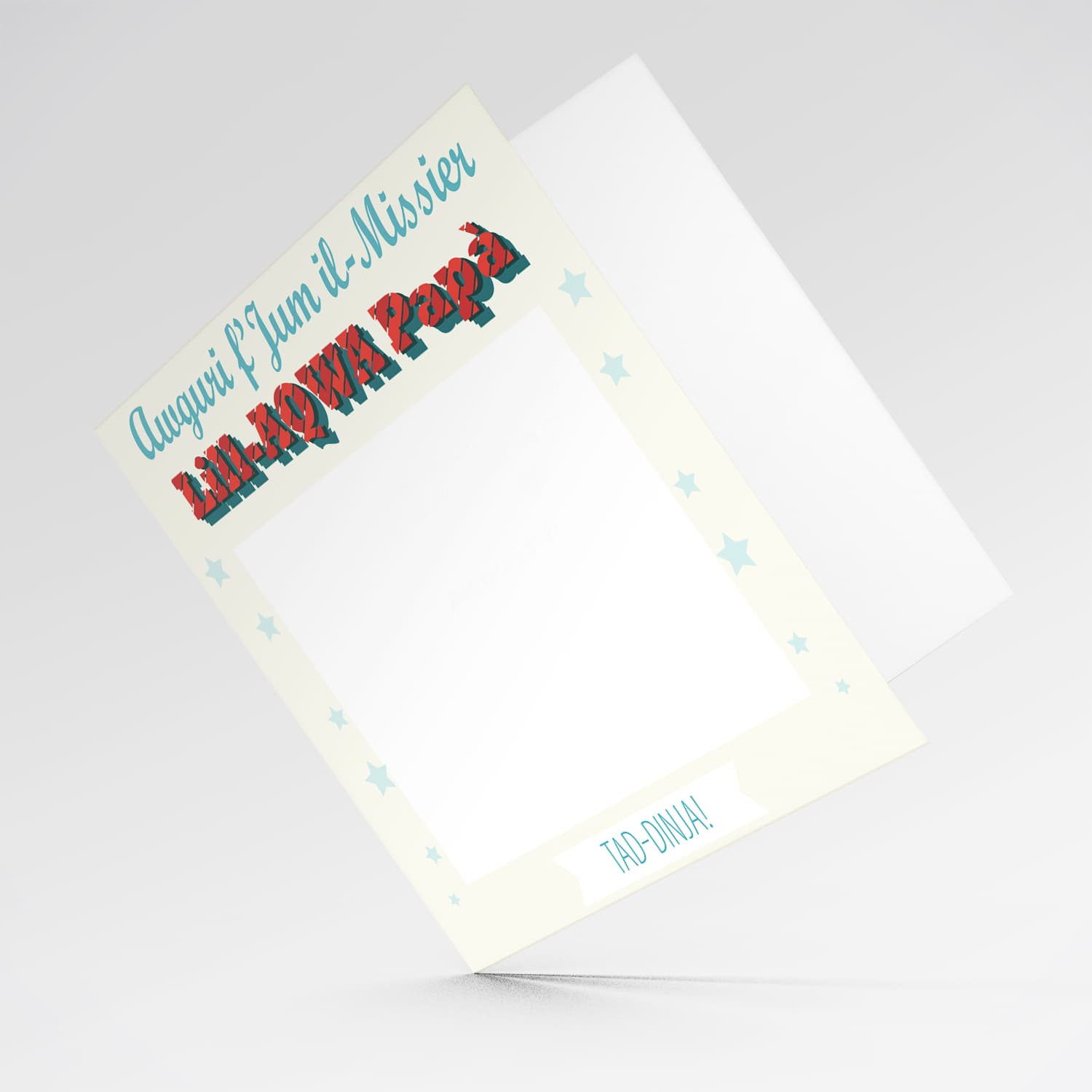 Happy father's day to the best dad photo card with scattered stars and light background in English