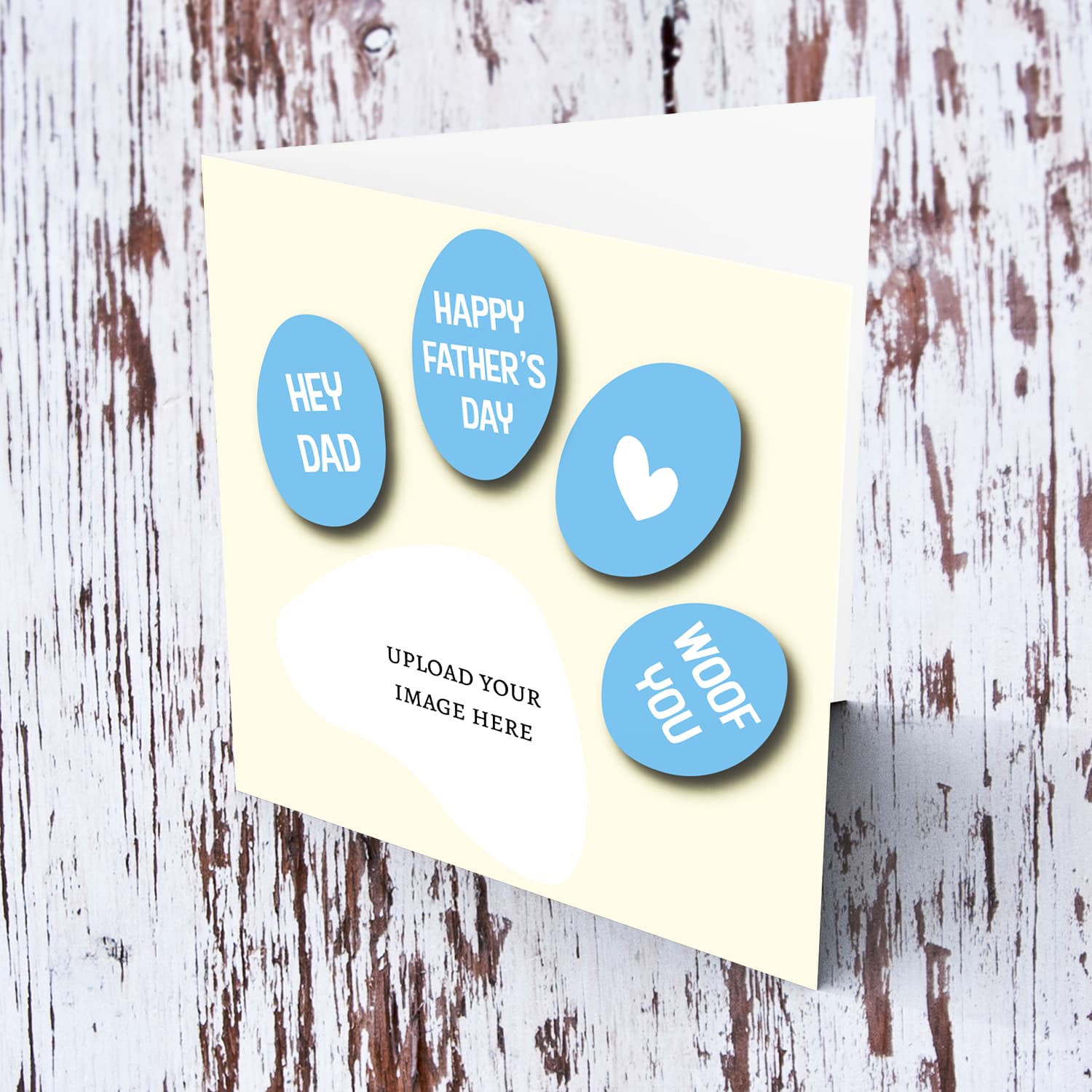 A cute paw themed photo father's day card in light blue print in English 