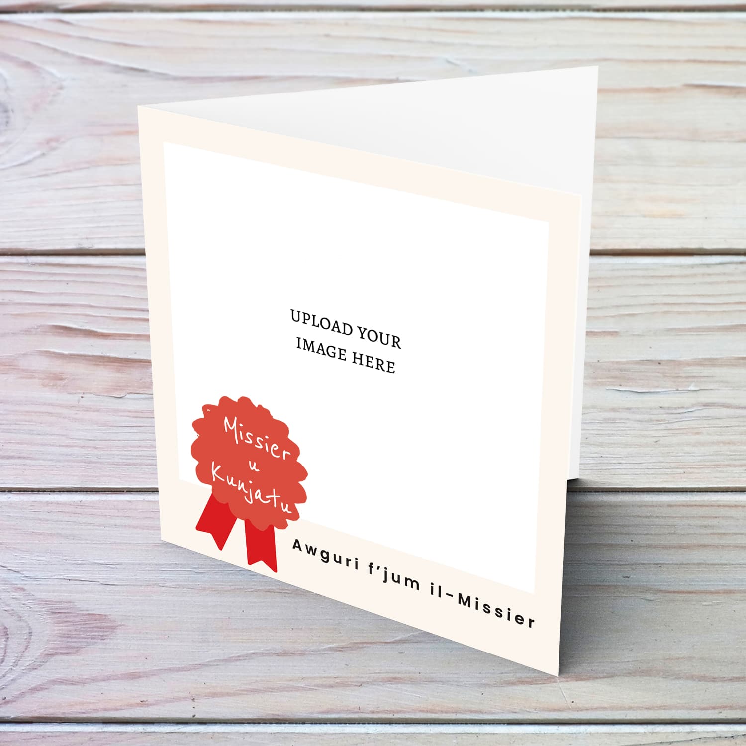 A modern photo father's day card for dad & father-in-law with a red detail in Maltese 