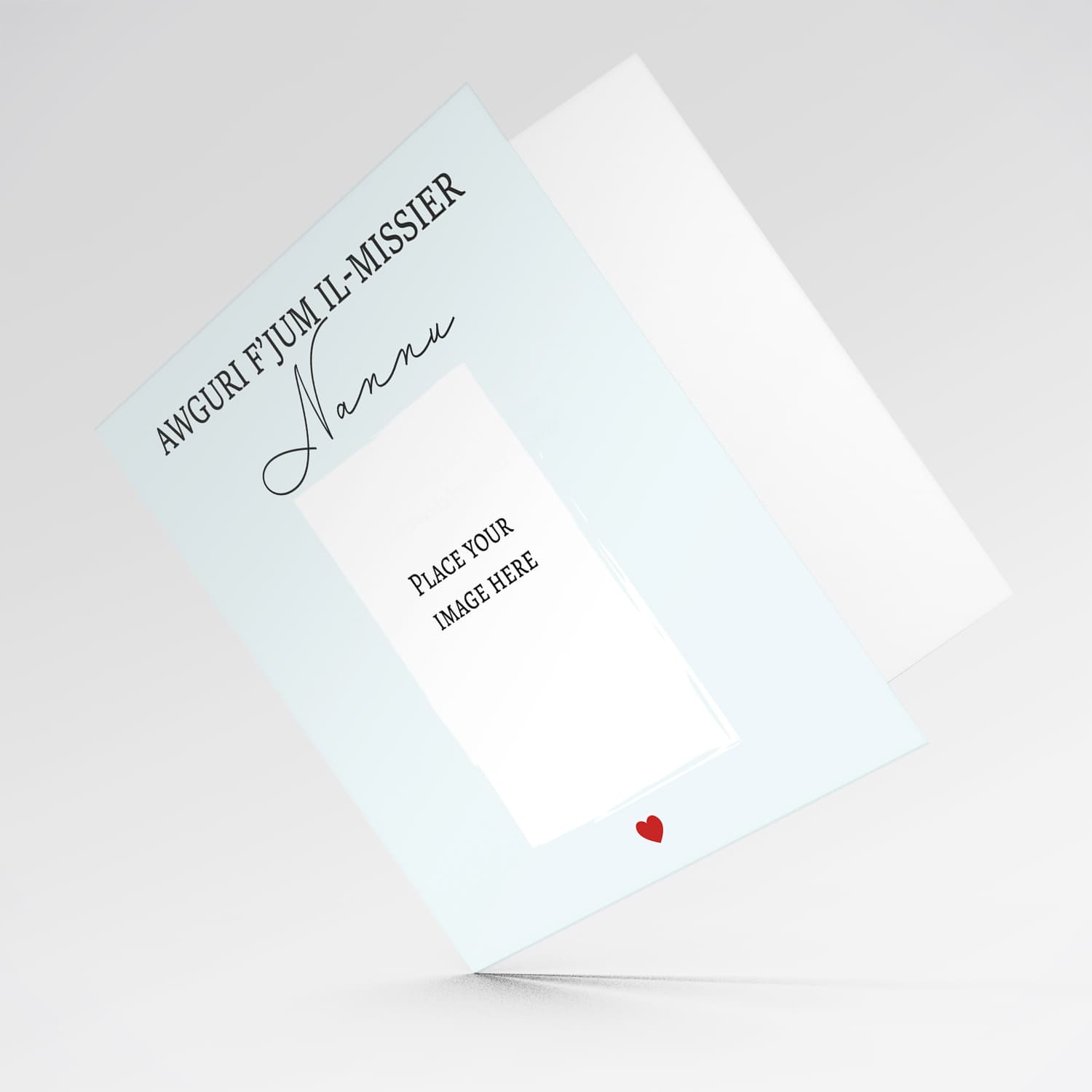 Minimalist photo father's day card for Nannu / Grandpa with light blue background and red heart in Maltese