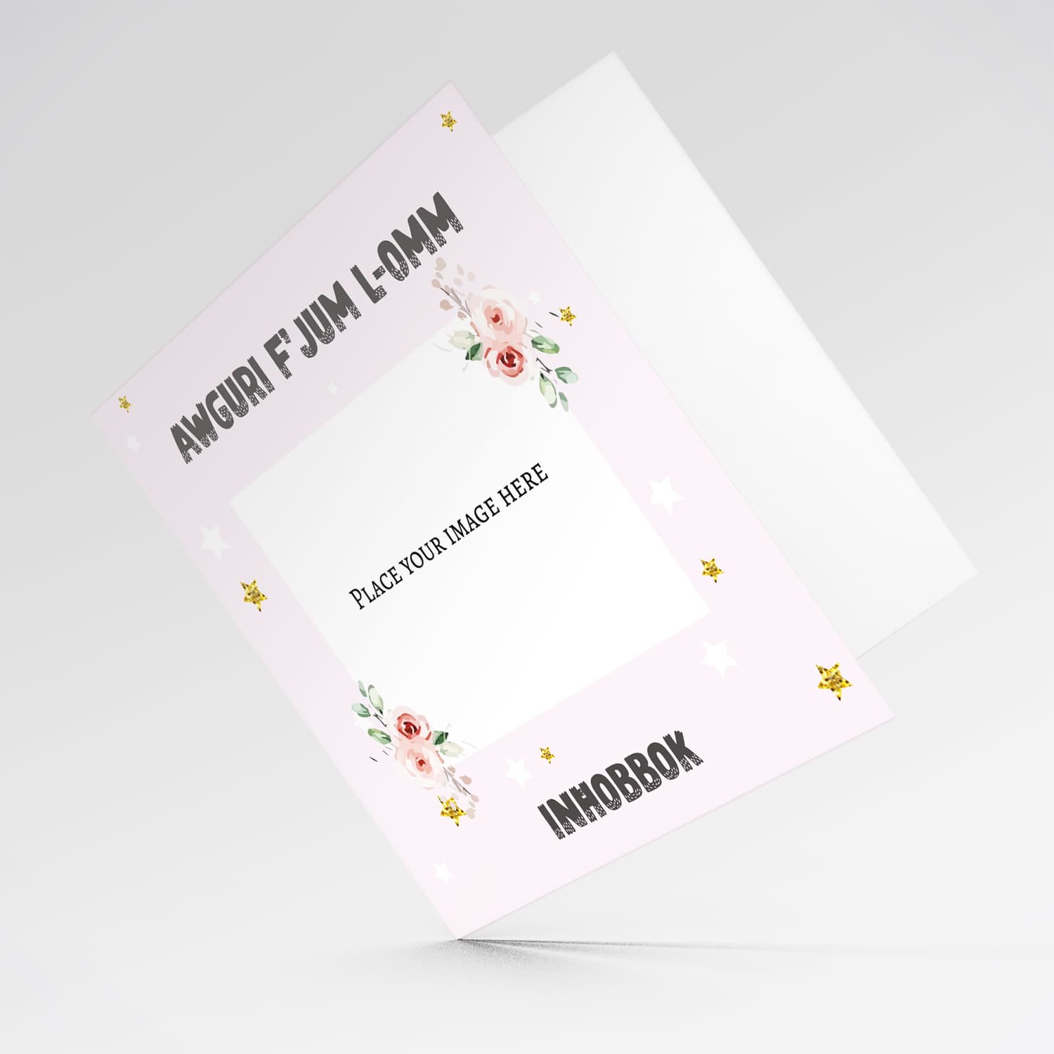 Pink Background Mother's Day Photo card with flowers and stars in Maltese