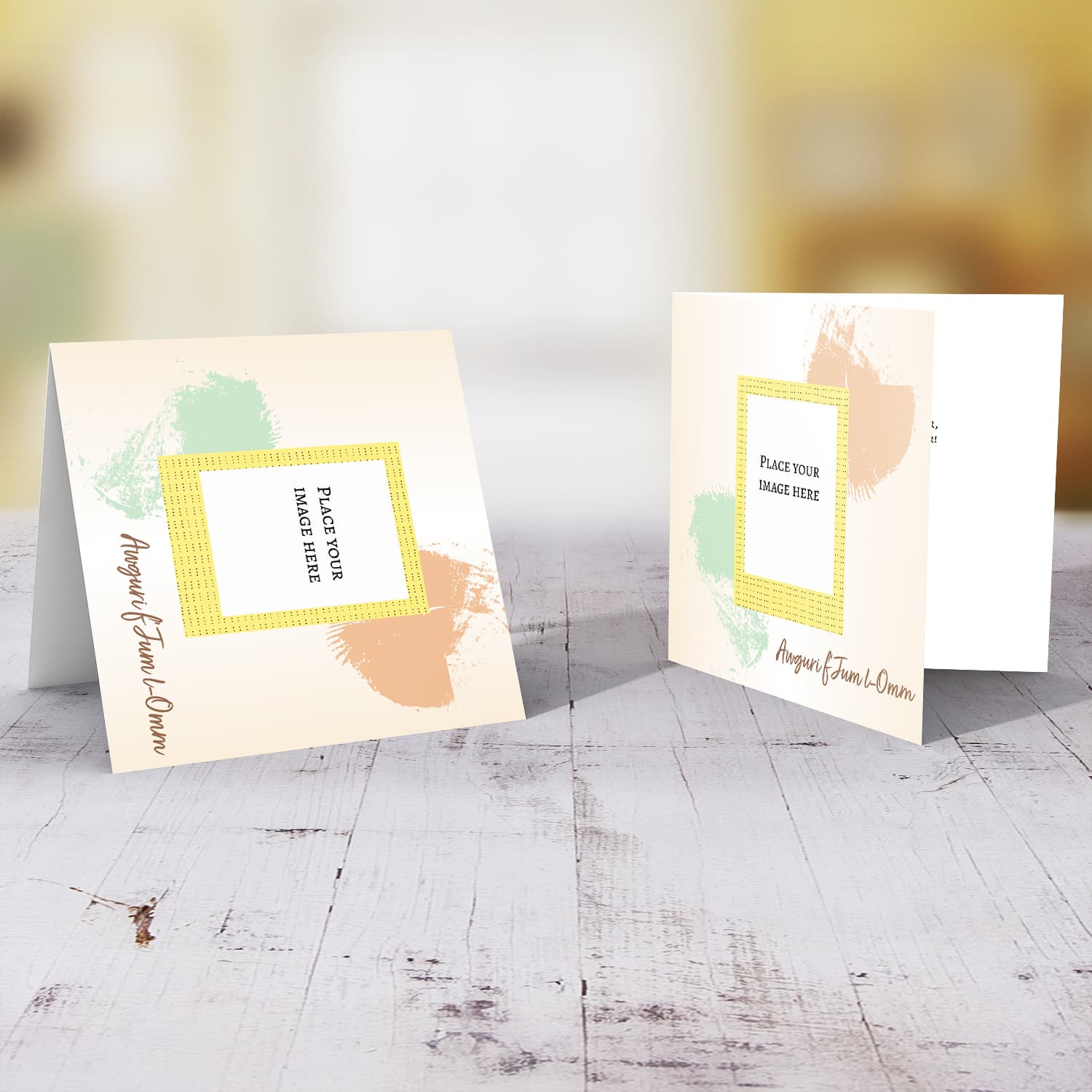 Natural light gradient background with green and brown brush strokes photo mother's day card in Maltese