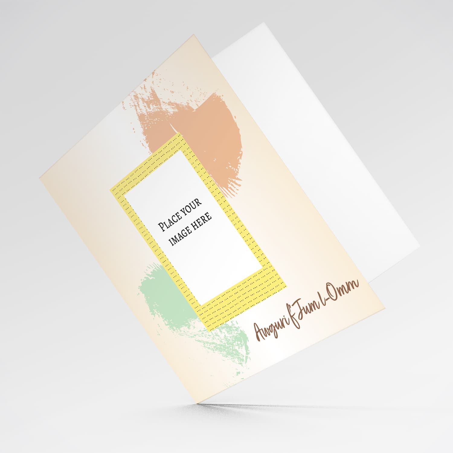 Natural light gradient background with green and brown brush strokes photo mother's day card in Maltese