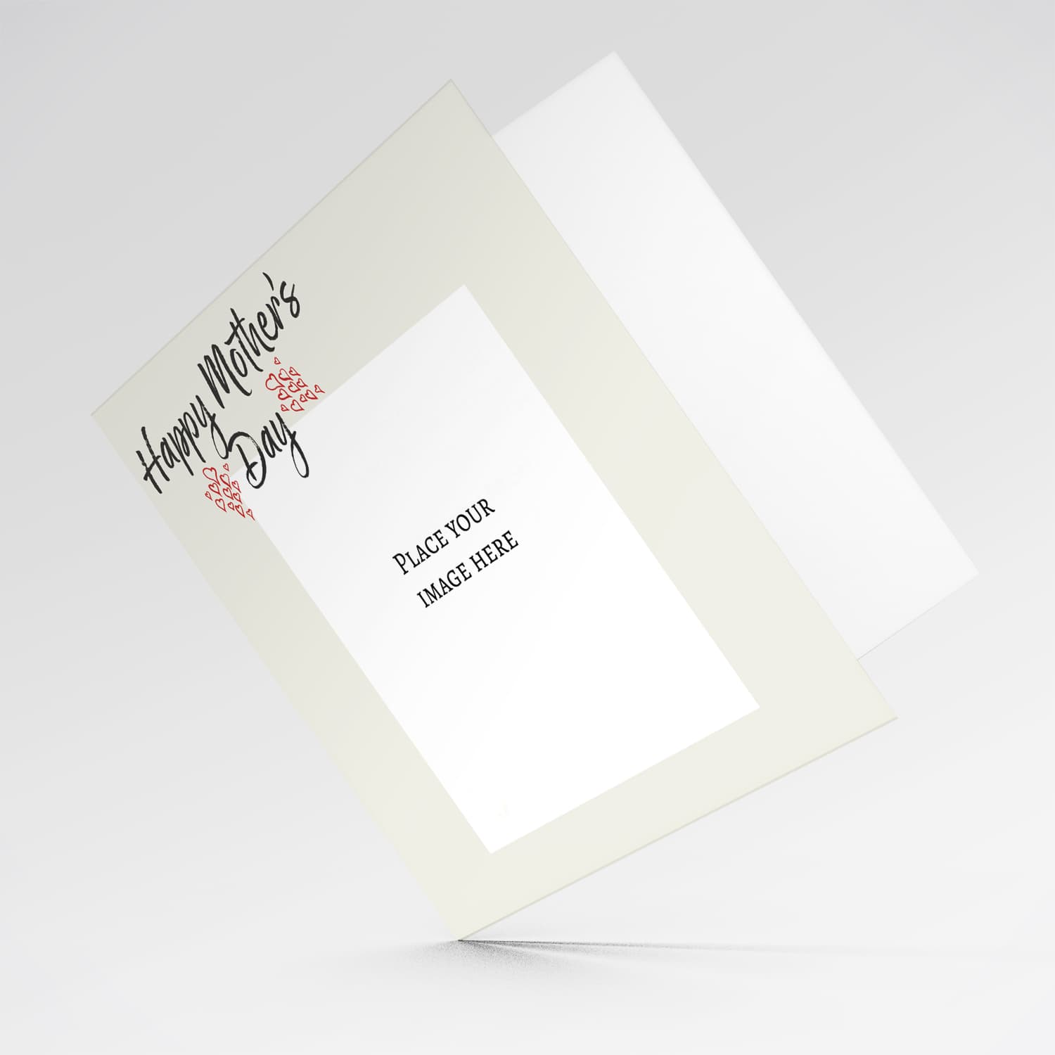 Minimalistic mother's day photo card with red hearts in English