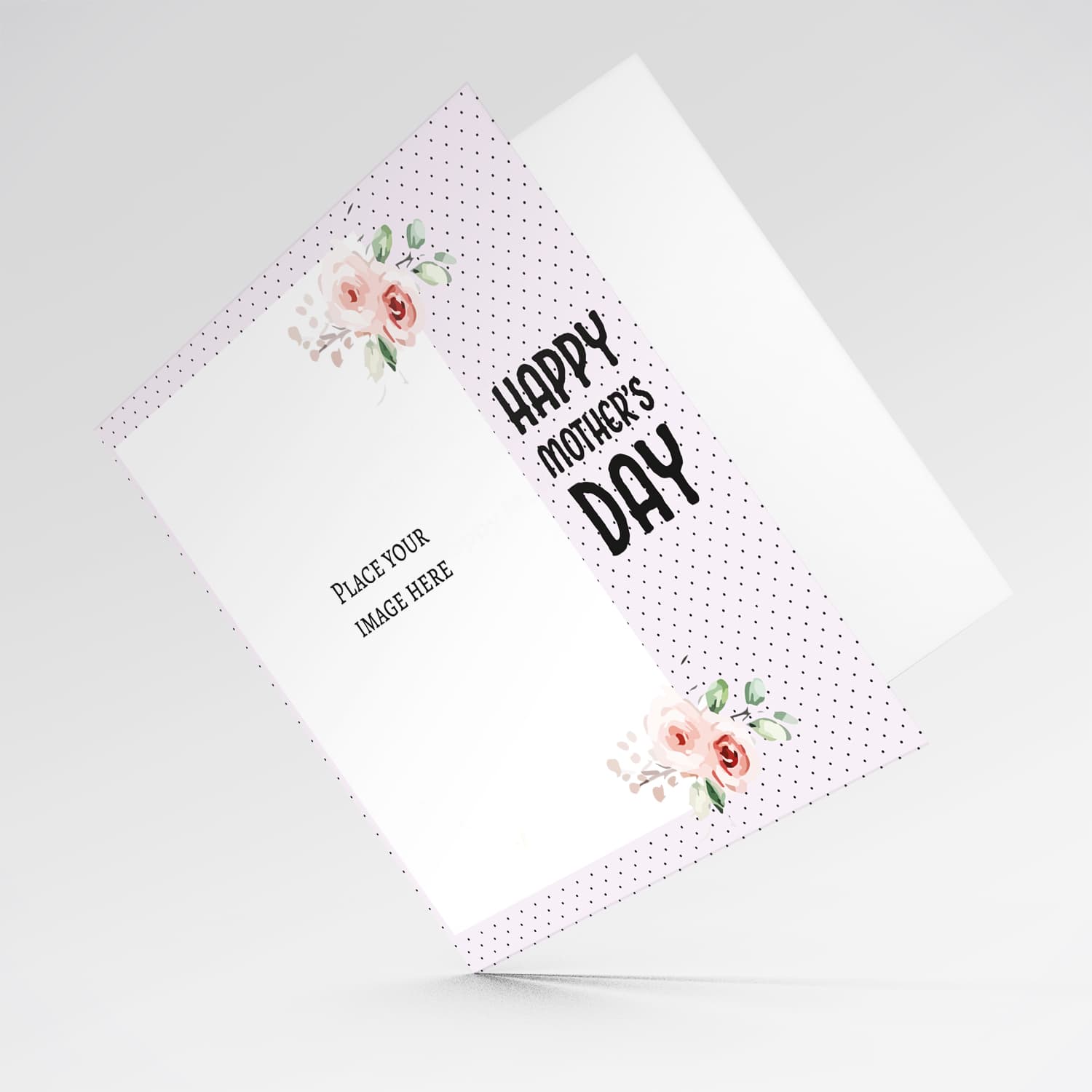 Light pink with dotted background and flowers photo mother's day card in English