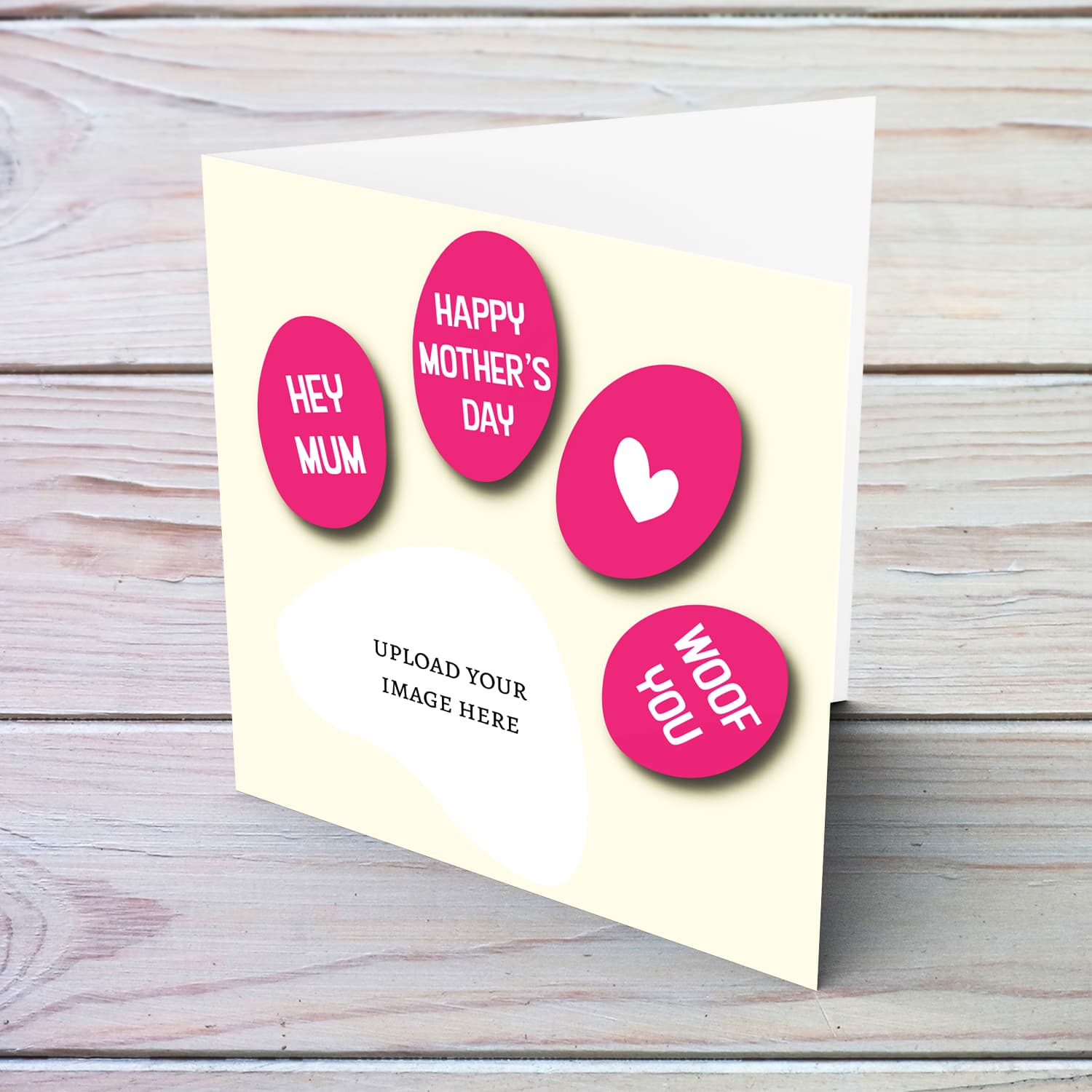 A cute paw themed photo mother's day card in pink print in English