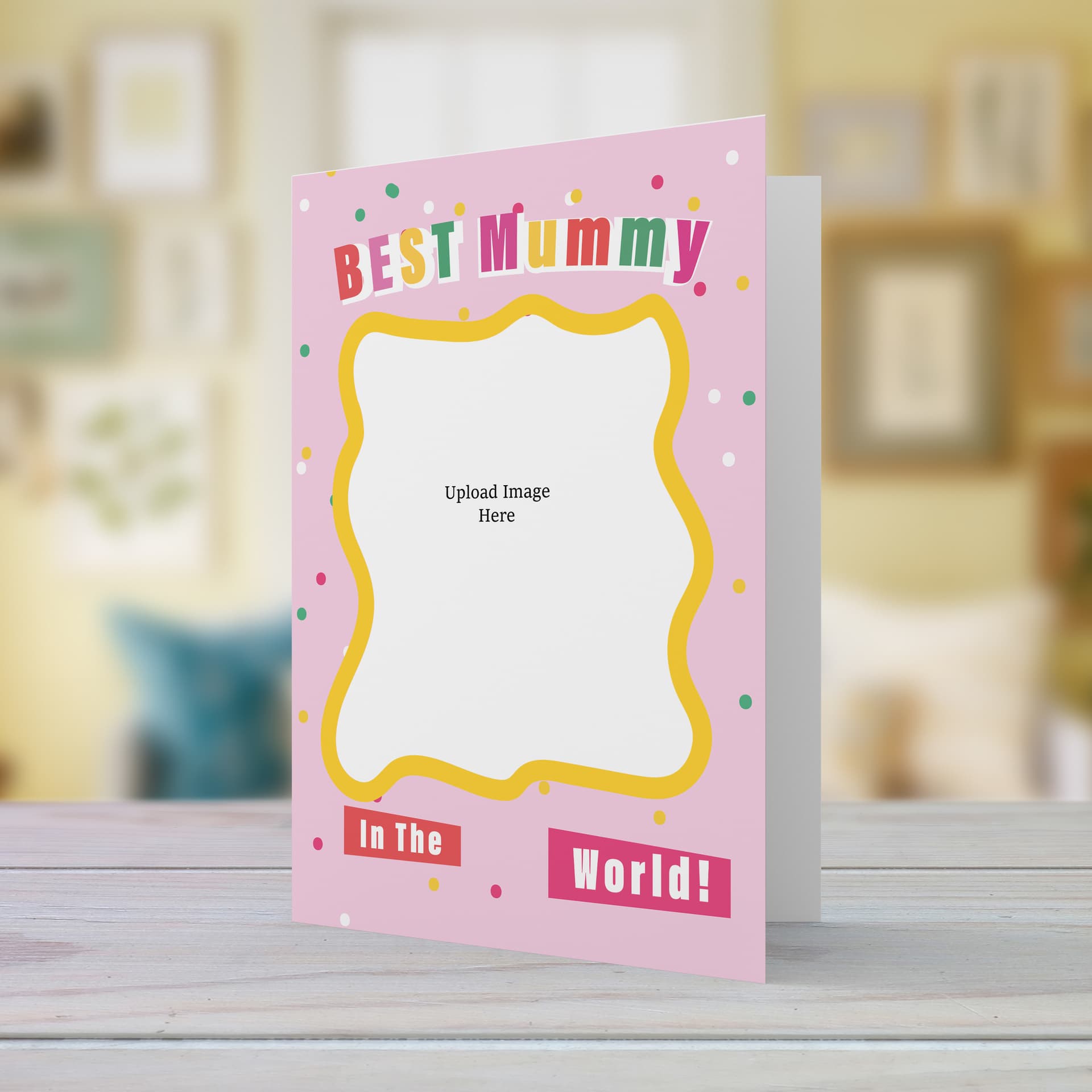 A beautiful A5 photo birthday / mother's day card for BEST MUMMY in a light pink toned colour scheme in English
