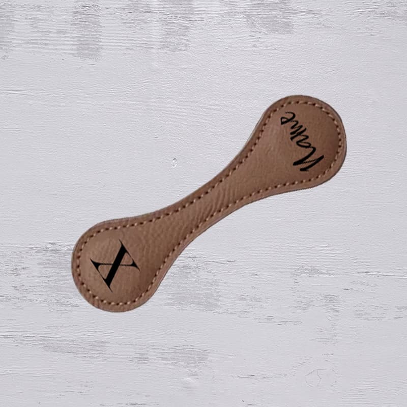 PU Leather Magnetic Bookmark - Blue with Black Engraving - Personalisable with Initial & Name (100mm x 30mm)