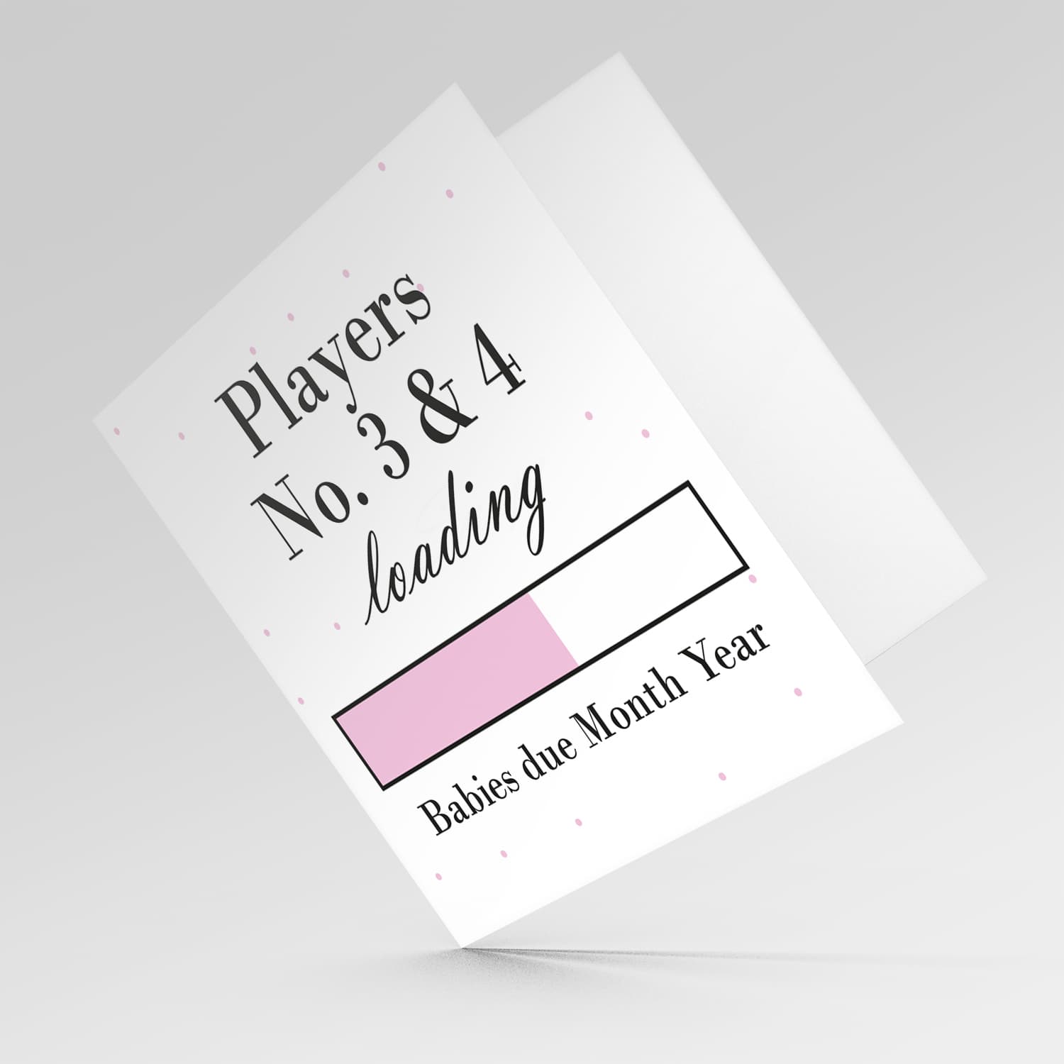 Baby Loading TWINS - Players No3 &  4 themed (in light pink) baby/pregnancy announcement personalisable card in English
