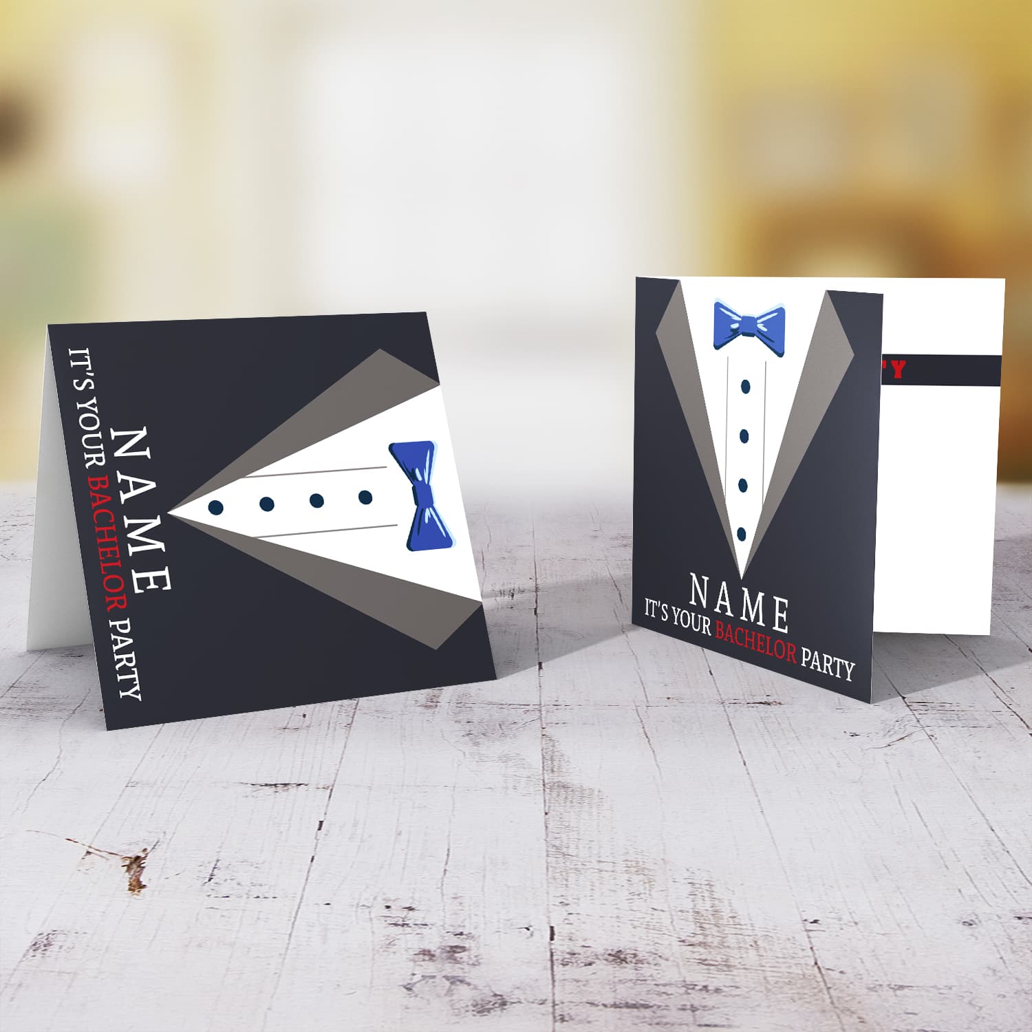 Suit themed bachelor party card in English (Personalisable)