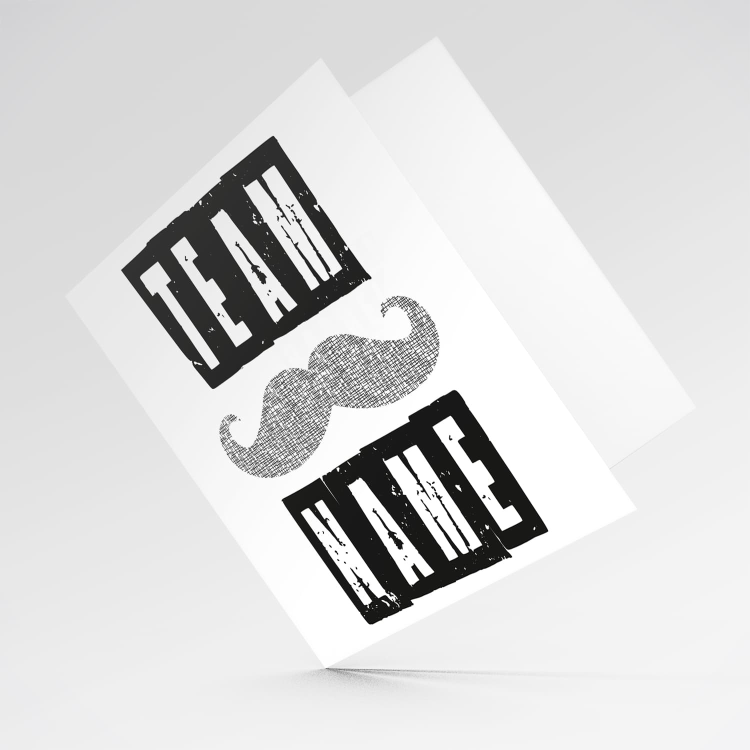 Team Name (groom) bachelor party card with moustache in English (Personalisable)
