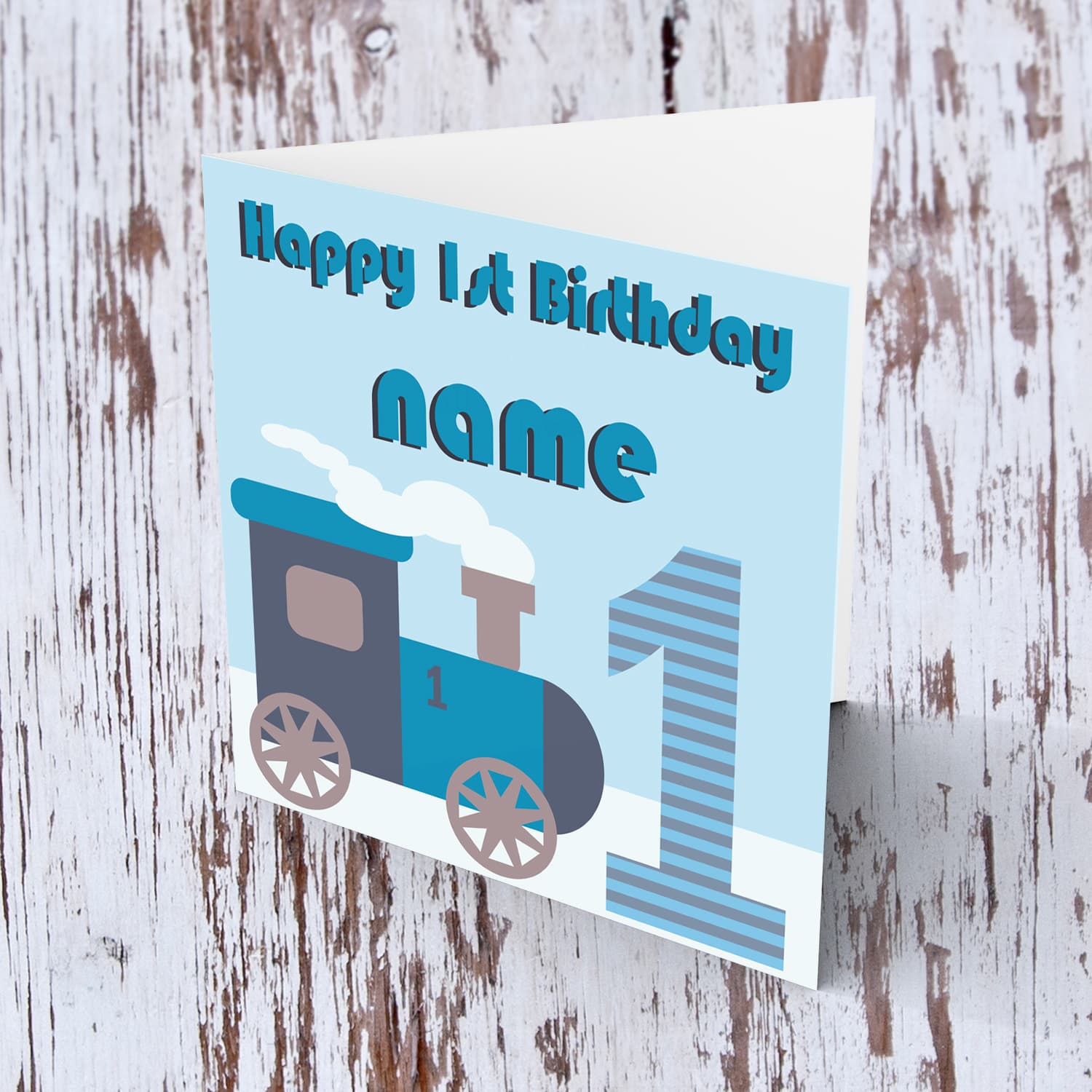 1 Year old personalisable birthday card with train for boys in English