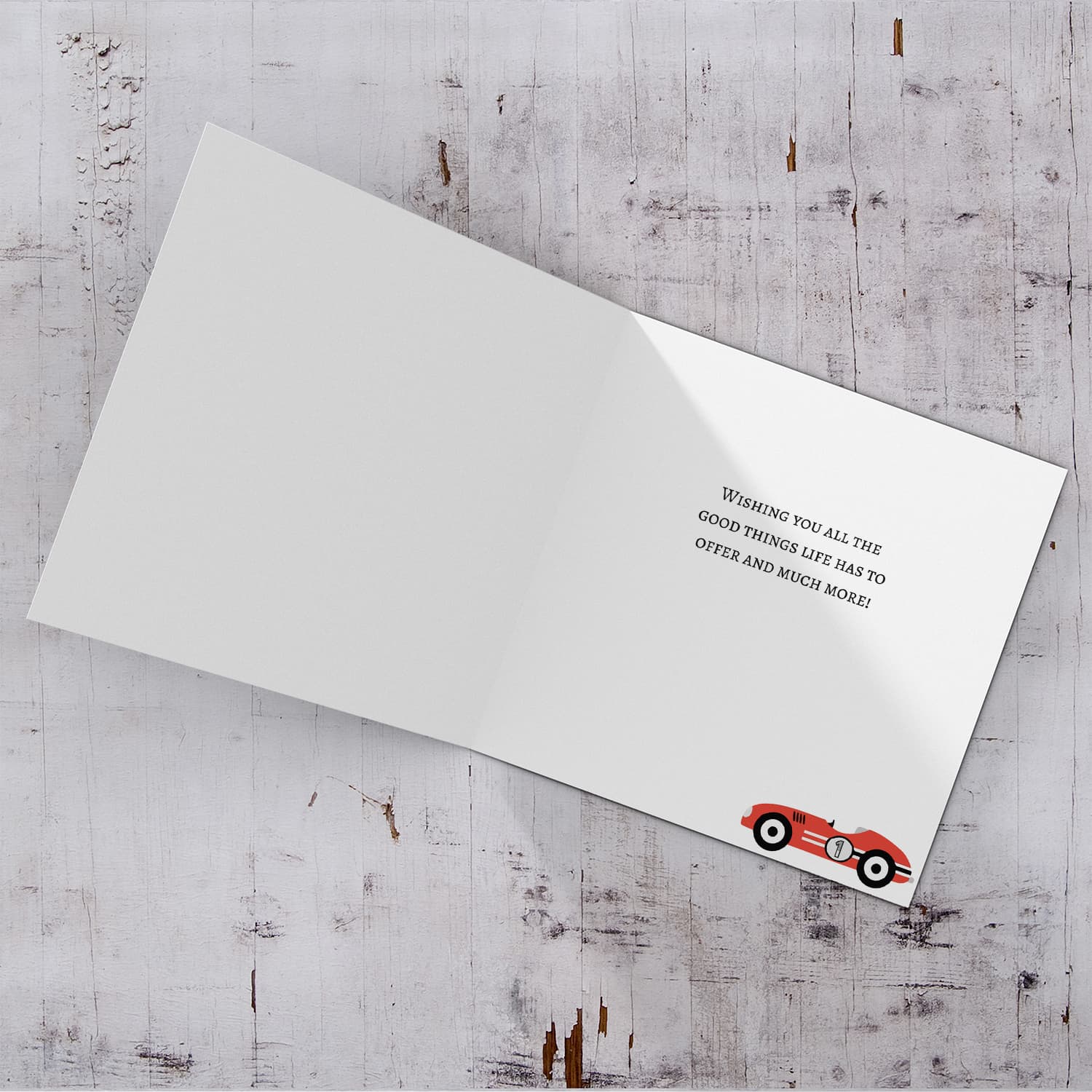 1 year old - Red Race Car themed birthday card in English (Personalisable) 