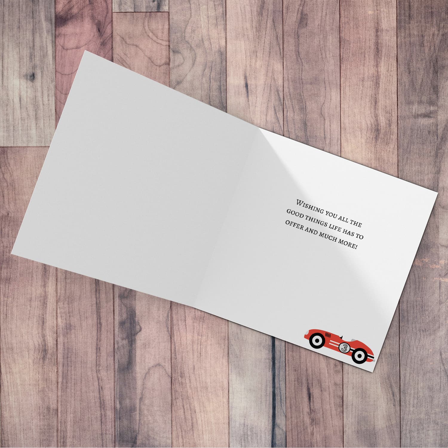 3 year old - Red Race Car themed birthday card in English (Personalisable) 