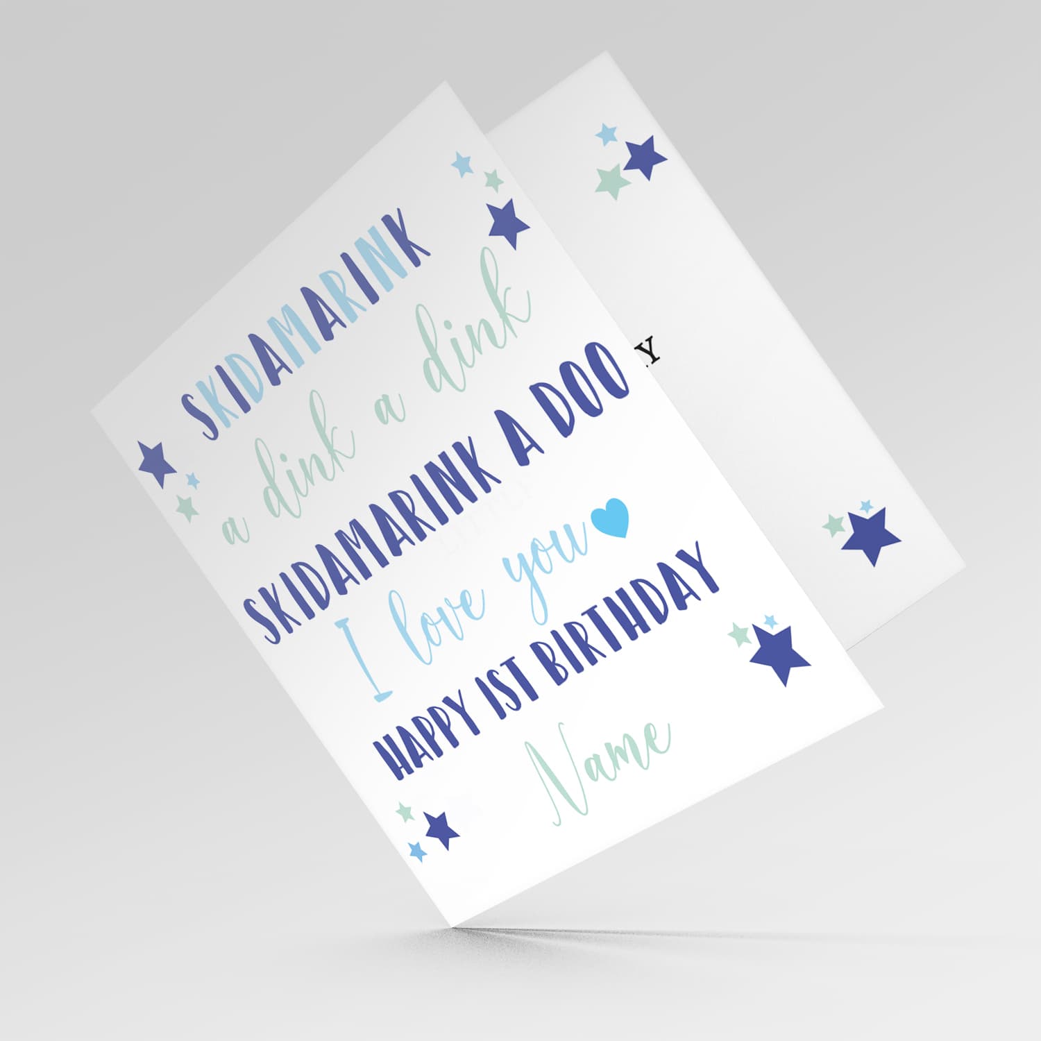 Skidamarink a dink a dink 1st birthday card for boys in English (Personalisable)