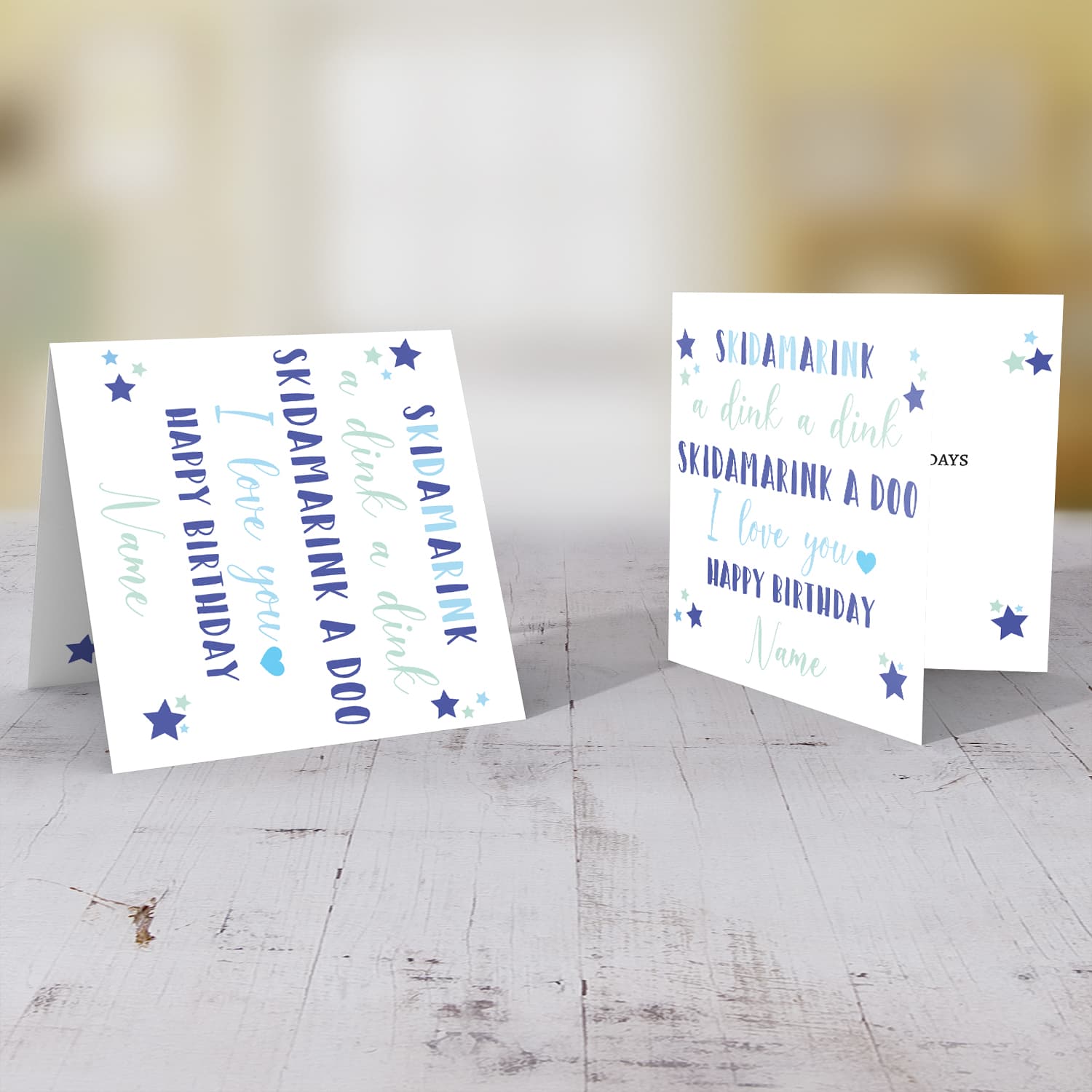 Skidamarink a dink a dink birthday card for boys / males in English (Personalisable)
