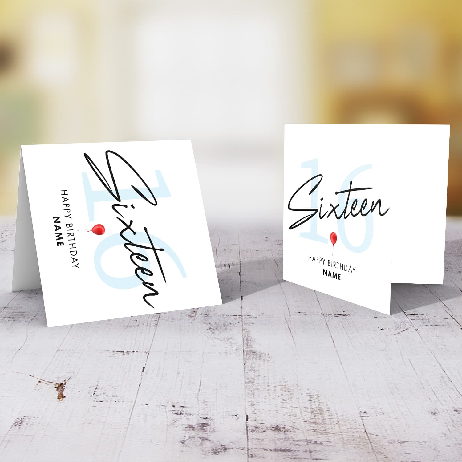 16th personalisable birthday card with red balloon in English