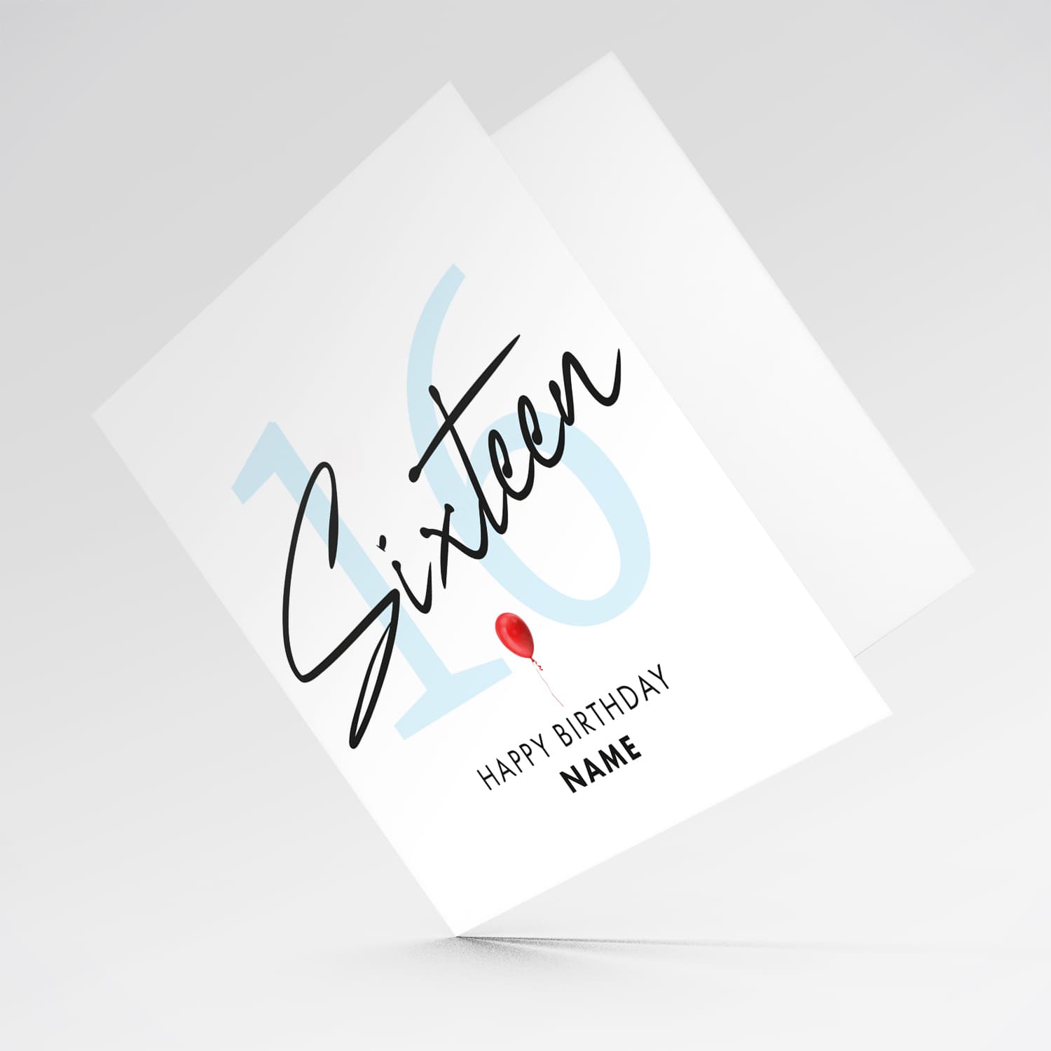 16th personalisable birthday card with red balloon in English