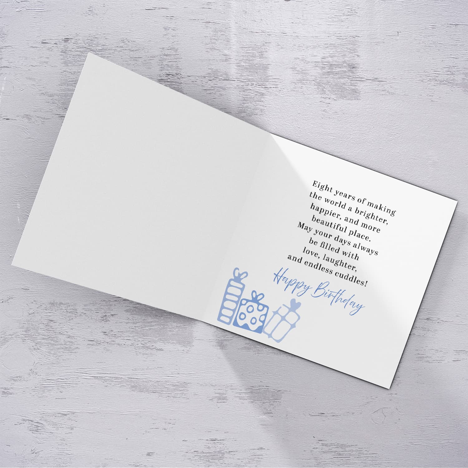 A cute 8 th Birthday card - featuring cute forest animals and trees in English (Personalisable)