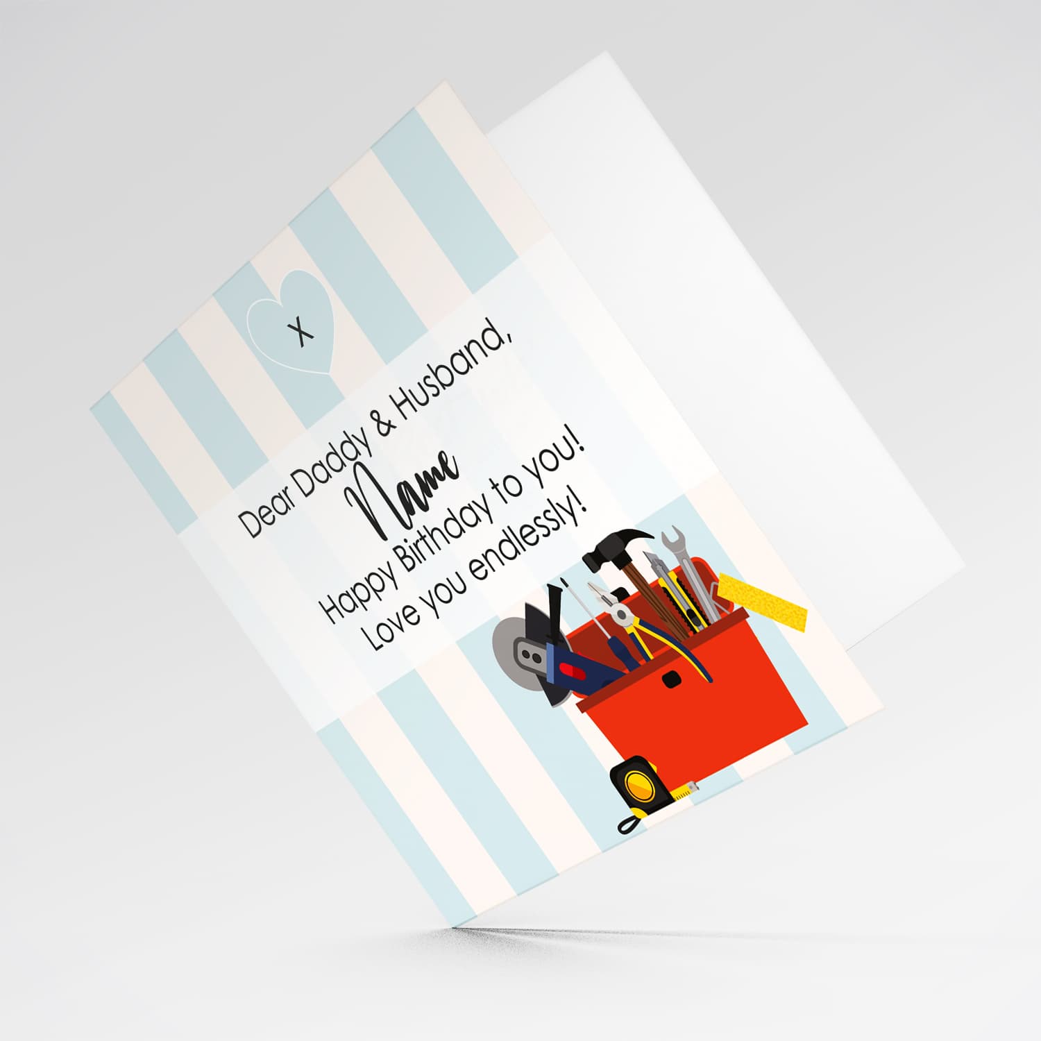 Toolbox themed birthday card for dad & husband in English (Personalisable)