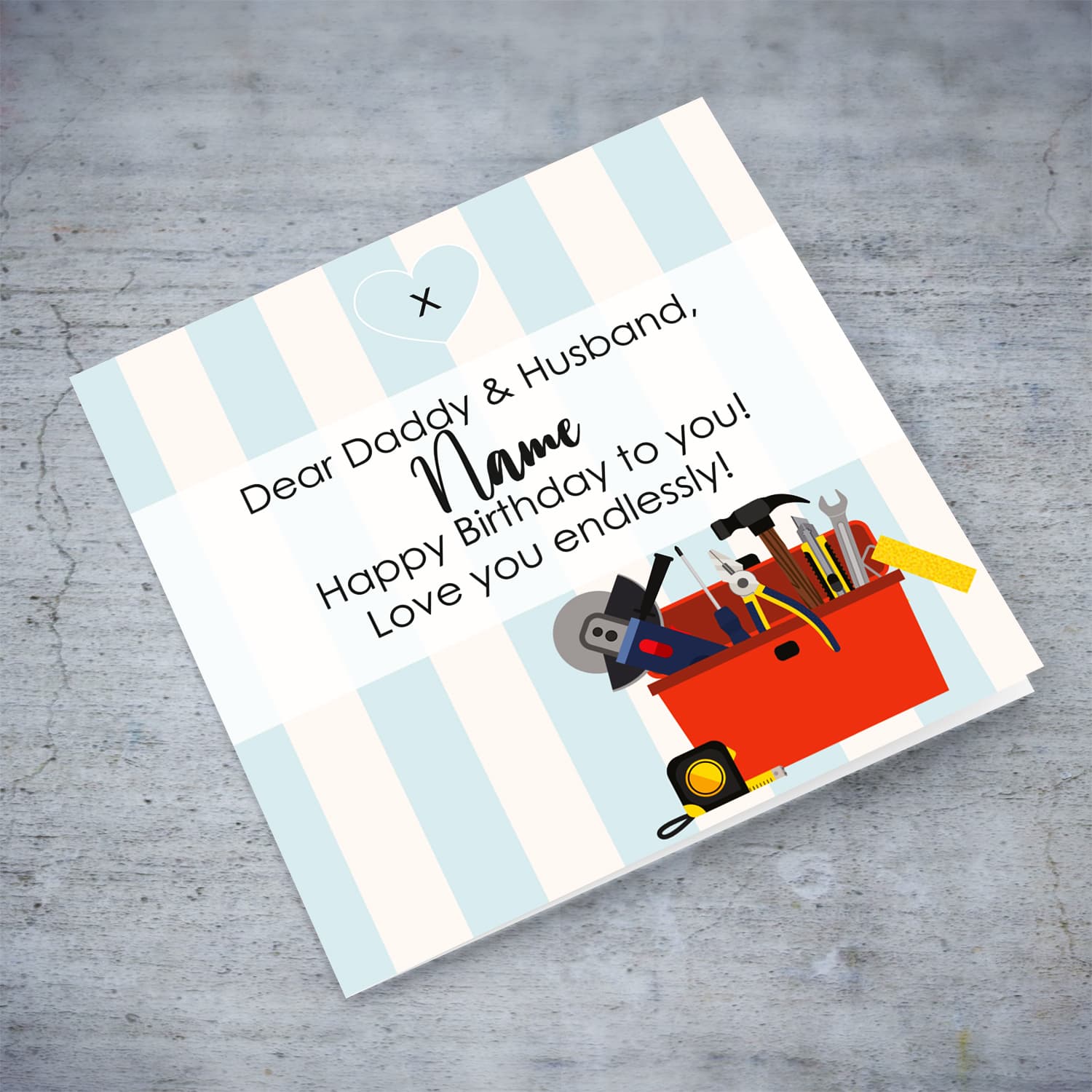 Toolbox themed birthday card for dad & husband in English (Personalisable)