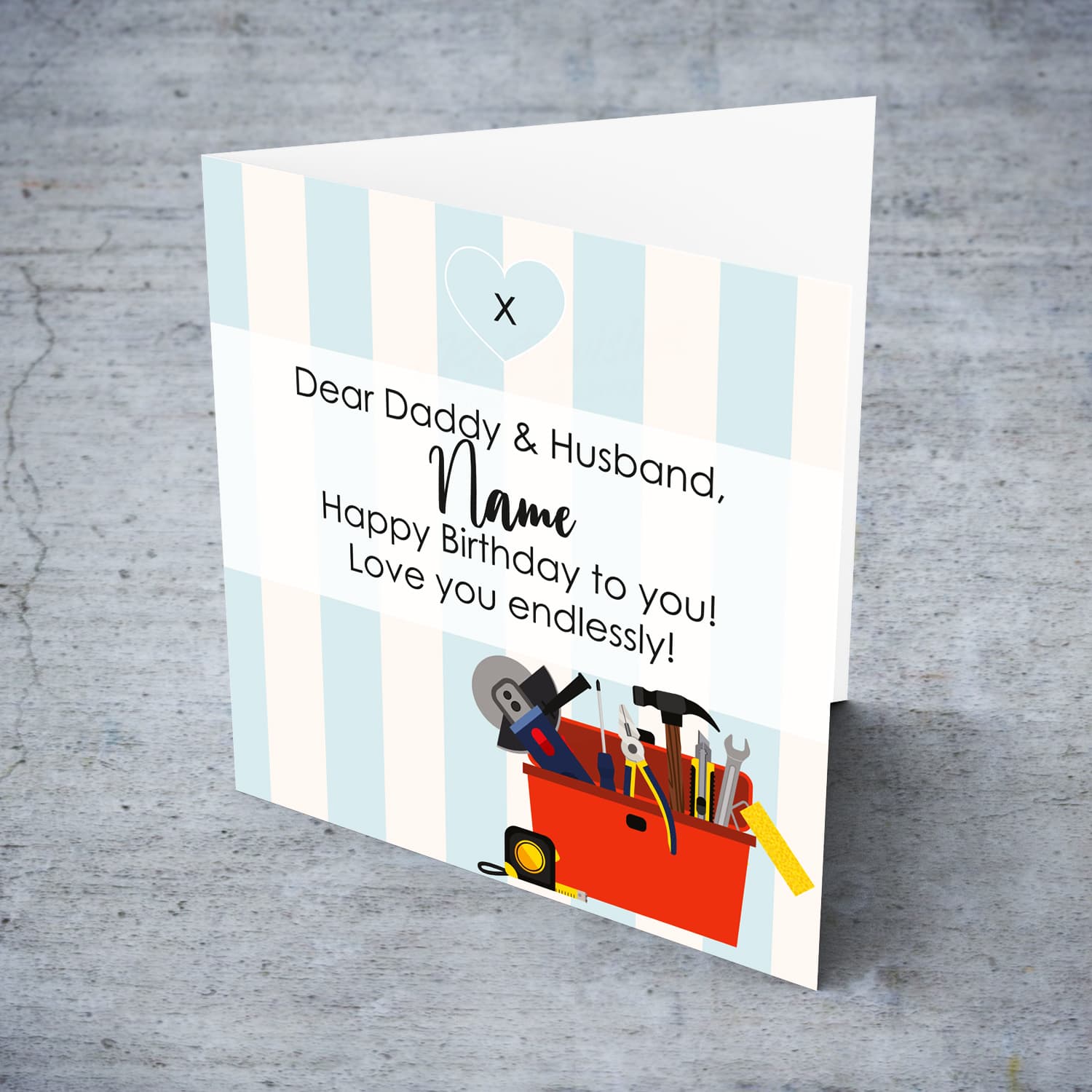 Toolbox themed birthday card for dad & husband in English (Personalisable)