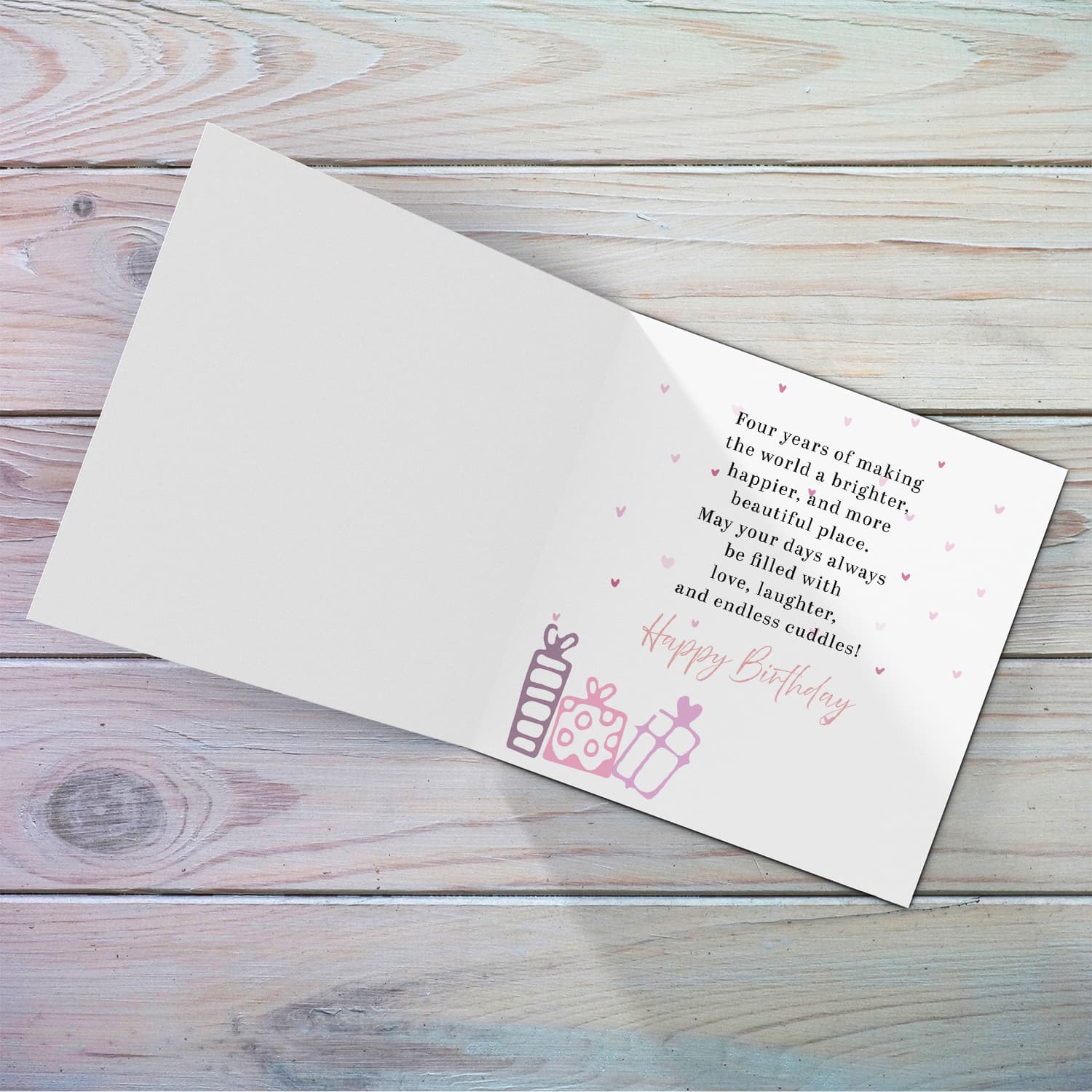 A cute 4 th Birthday card - featuring fairy themed forest & animals in English (Personalisable)