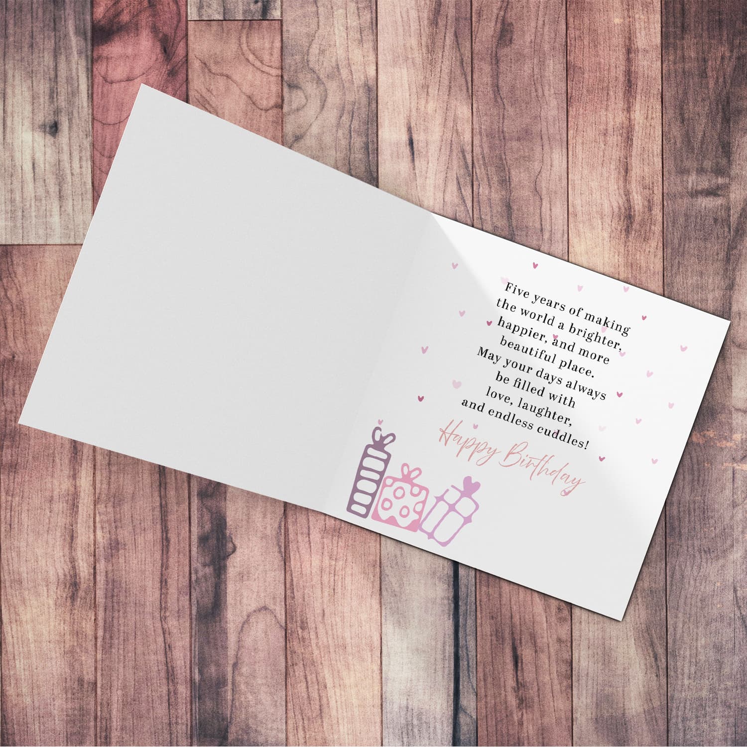 A cute 5 th Birthday card - featuring fairy themed forest & animals in English (Personalisable)