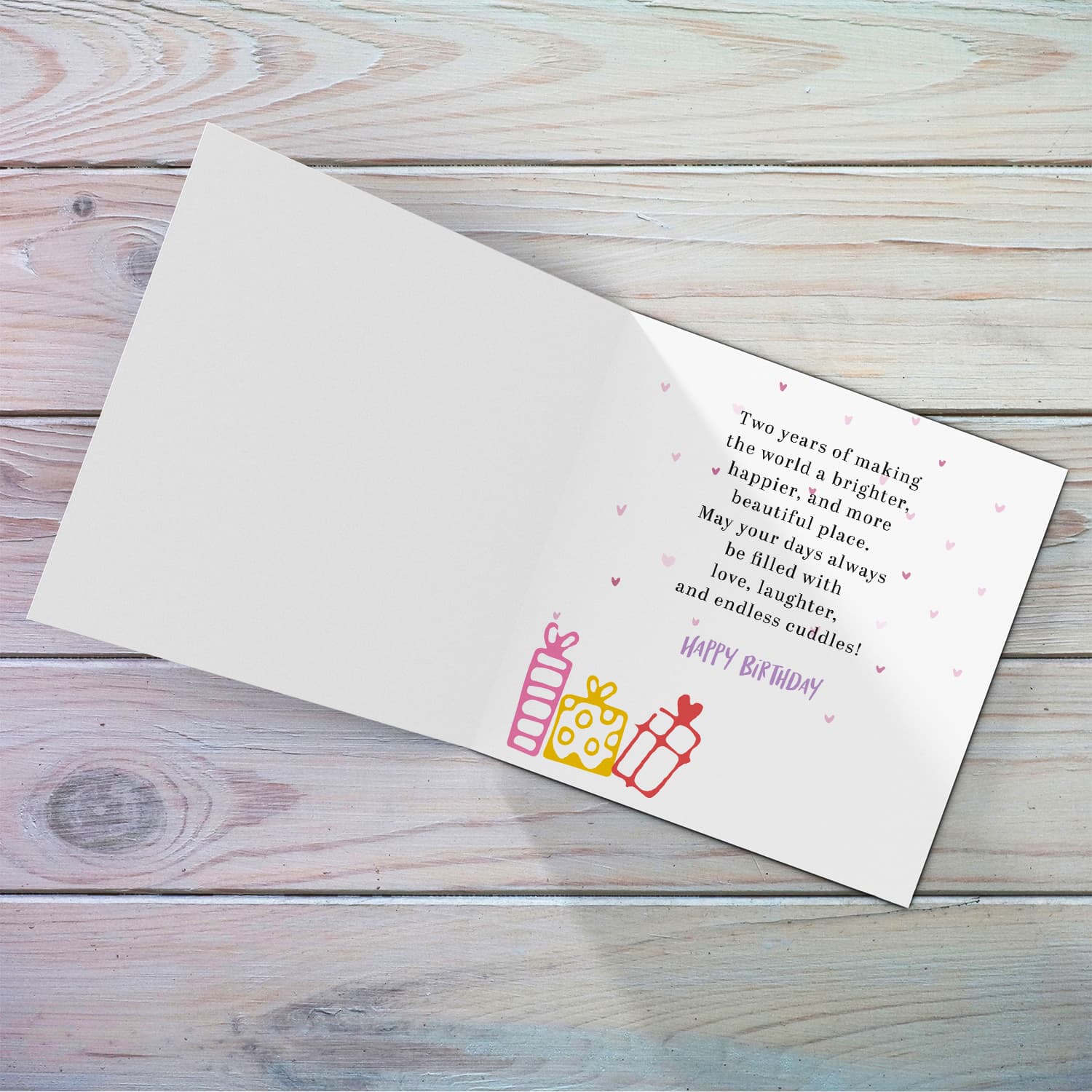 Colourful, fruity light colours birthday card for a TWO year old girl in English (Personalisable)
