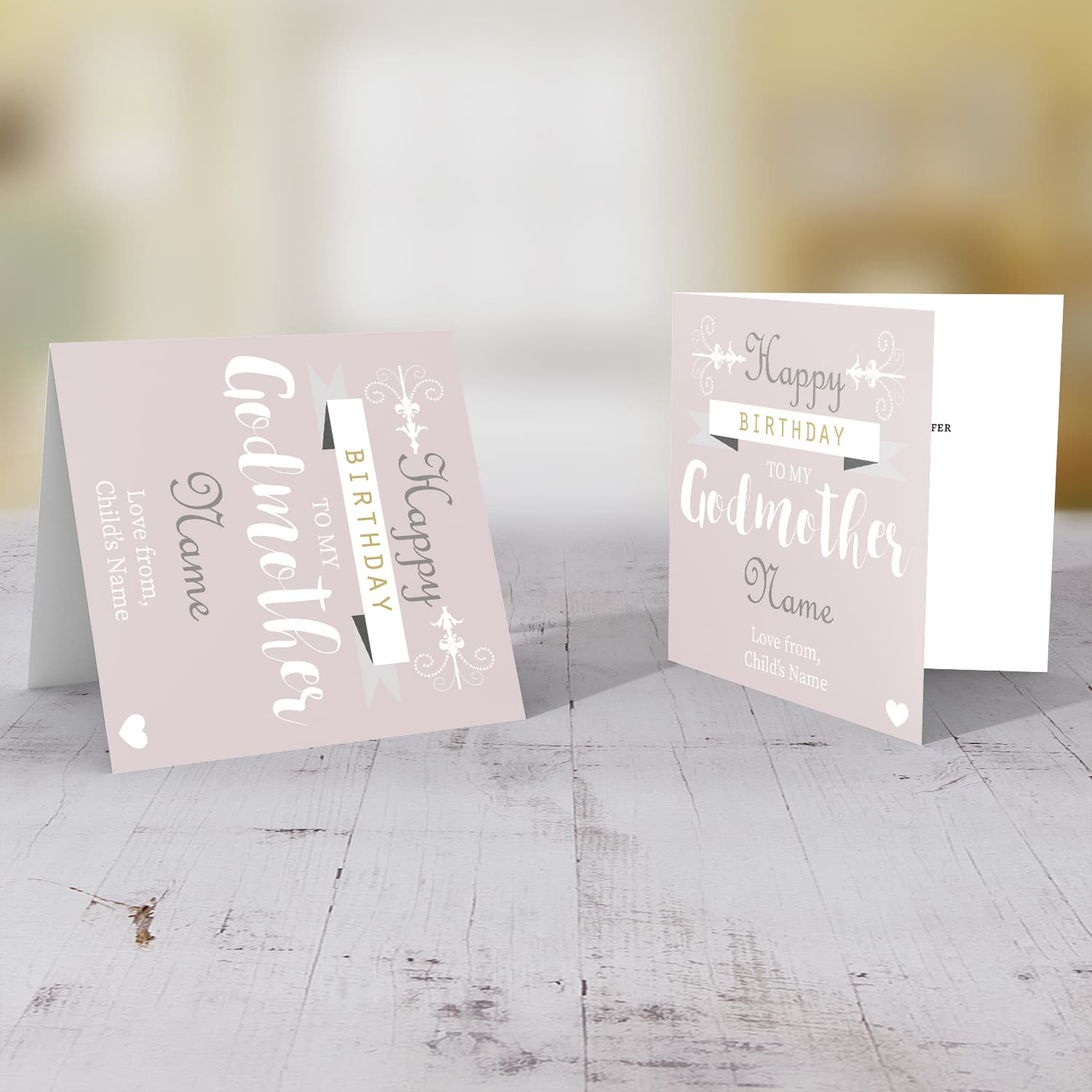 Birthday card for Godmother in English with pink background (Personalisable)