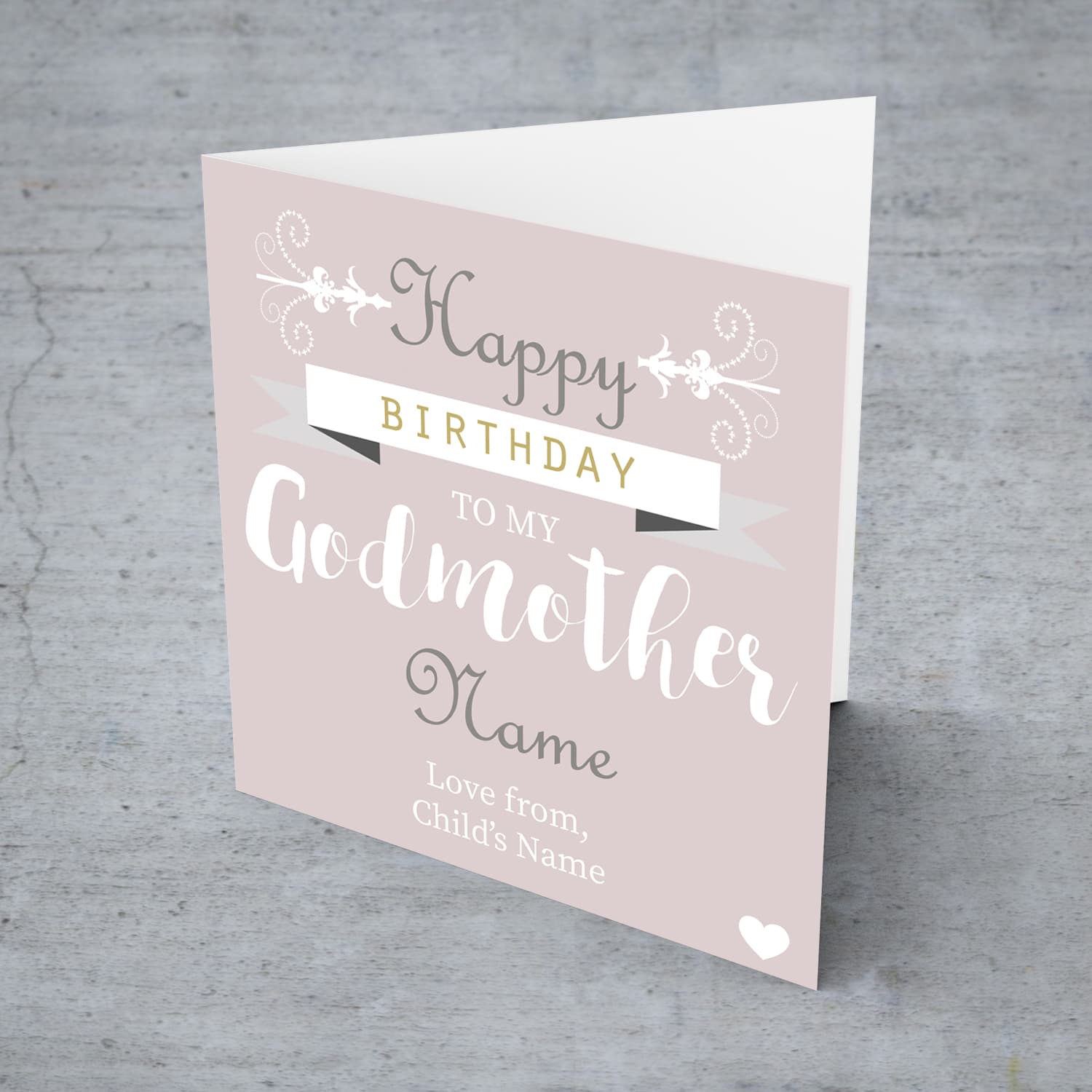 Birthday card for Godmother in English with pink background (Personalisable)