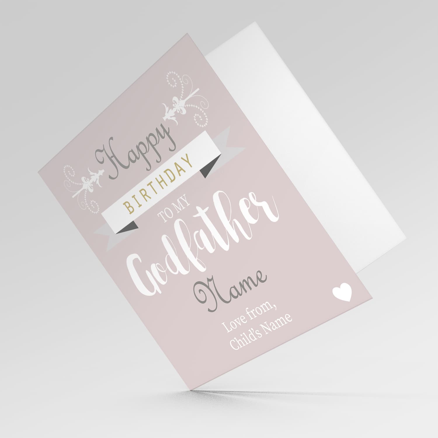 Birthday card for Godfather in English with pink background (Personalisable)