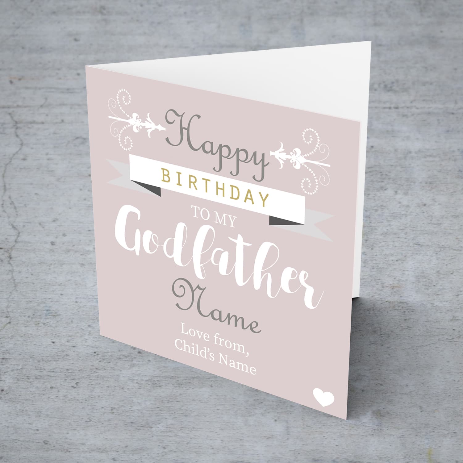 Birthday card for Godfather in English with pink background (Personalisable)