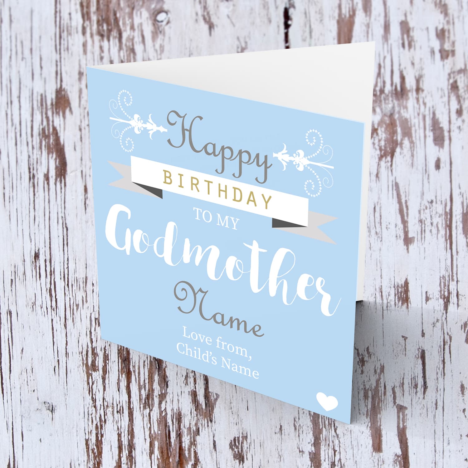 Birthday card for Godmother in English with blue background (Personalisable)