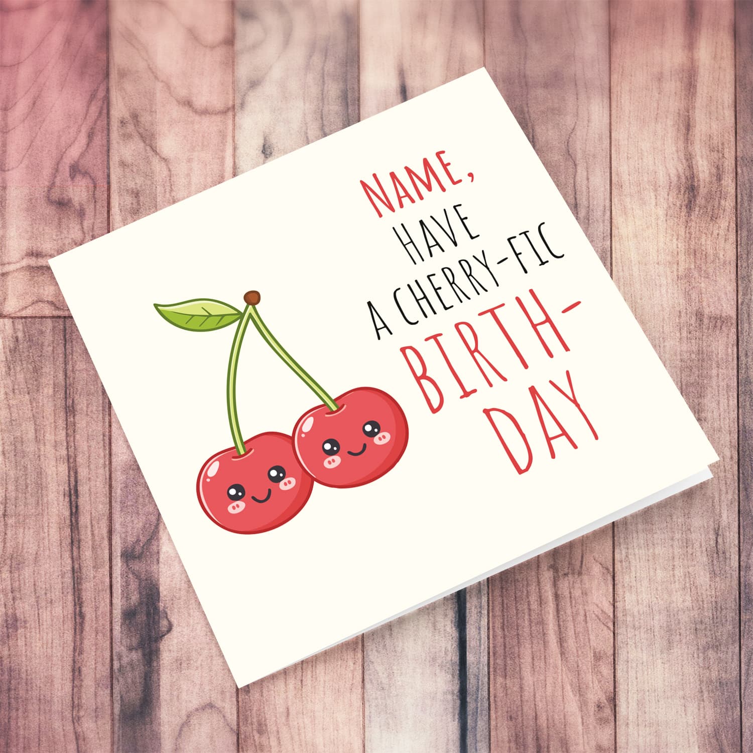 Cute and funny cherry themed birthday card in English (Personalisable)