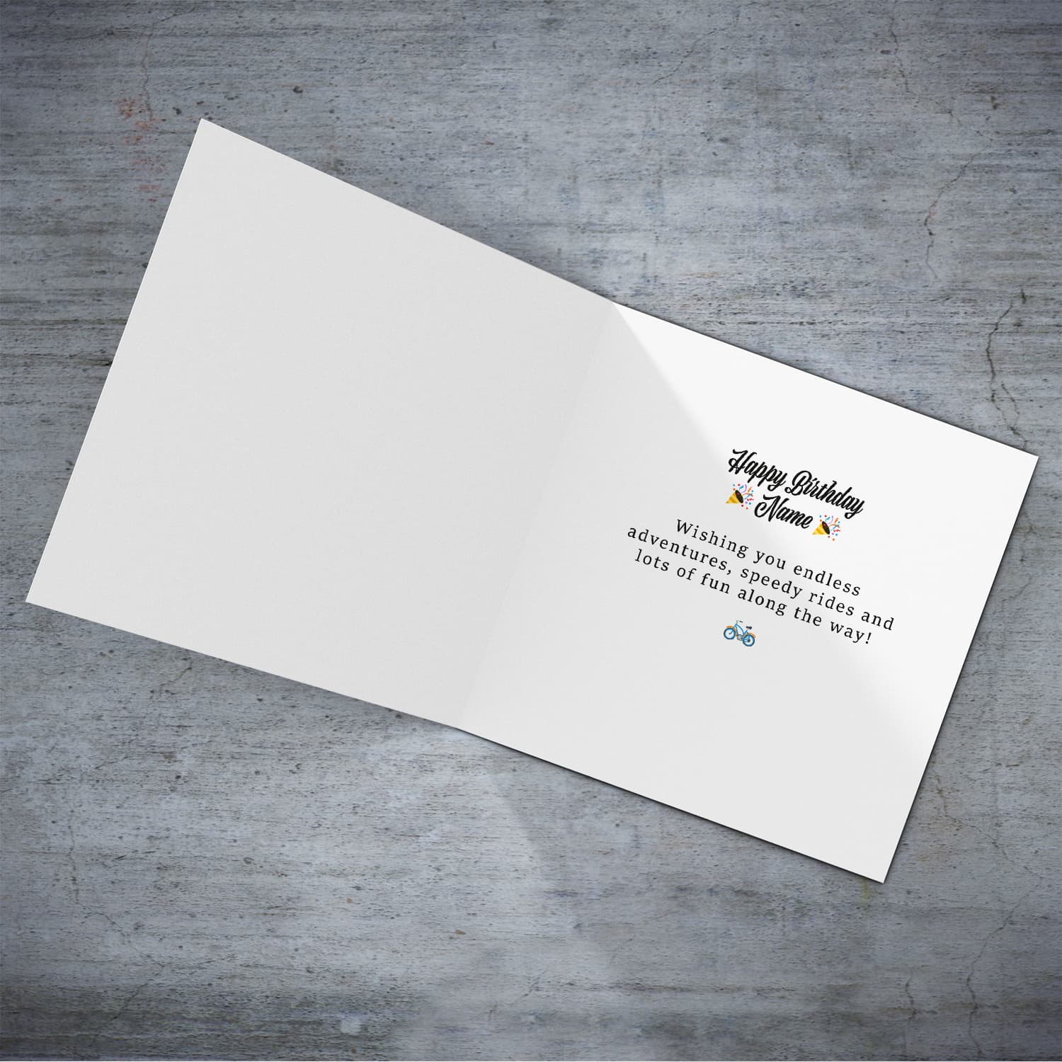 A personalised birthday card for cycling lovers, feauturing a bicycle background and birthday wish in English (Personalisable)