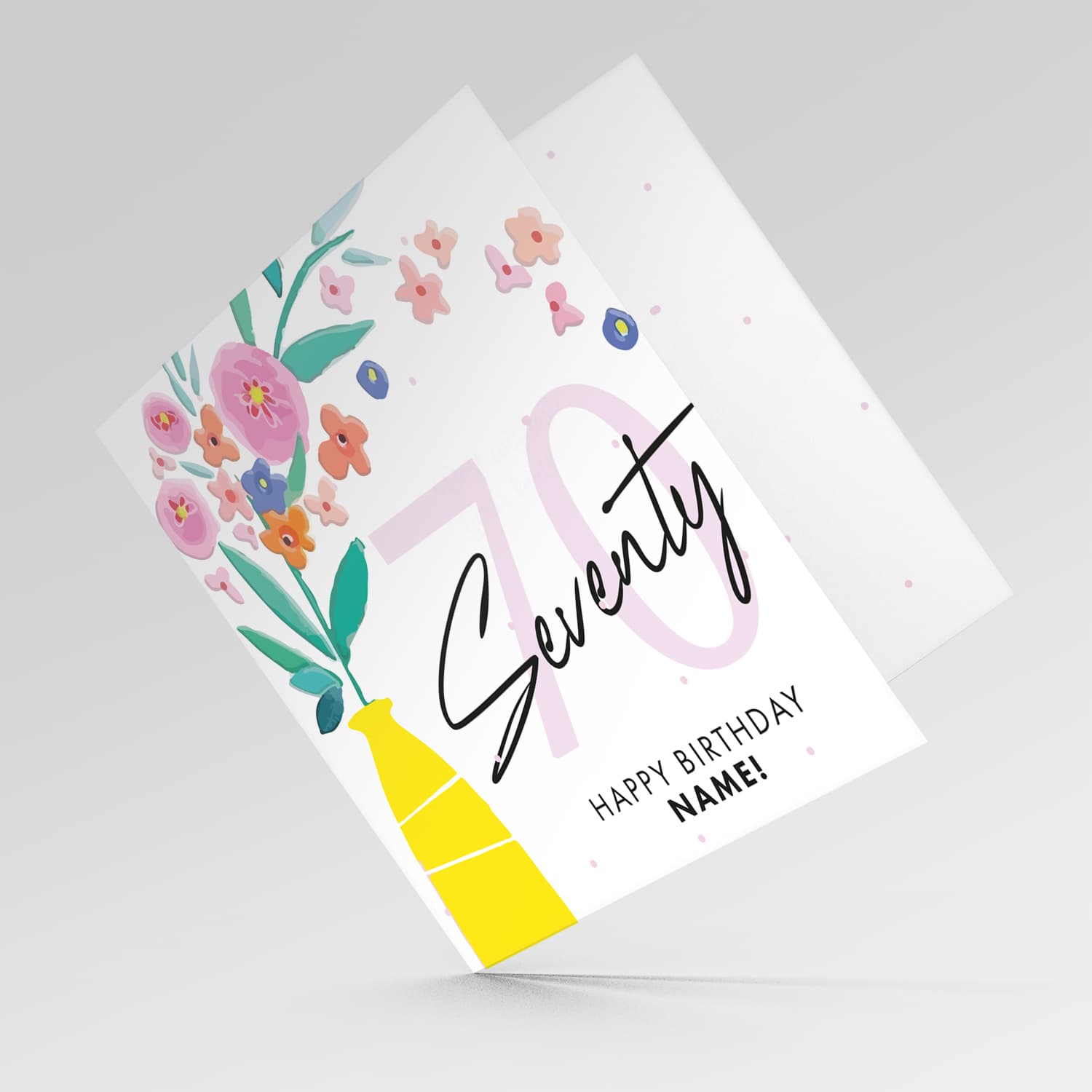 70th birthday card with vase and flowers in English (Personalisable)