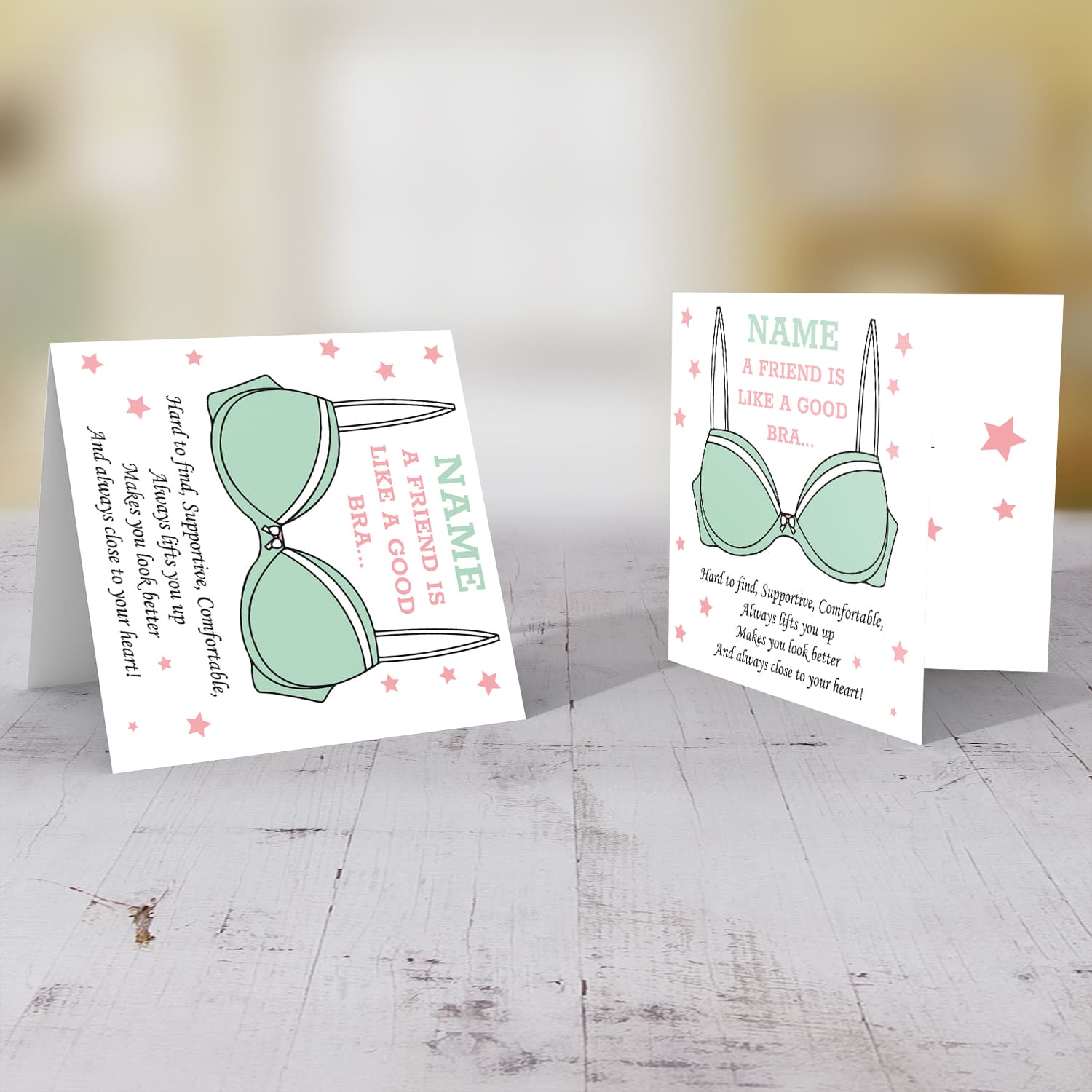 Funny Bra themed birthday card for a friend in English (Personalisable)