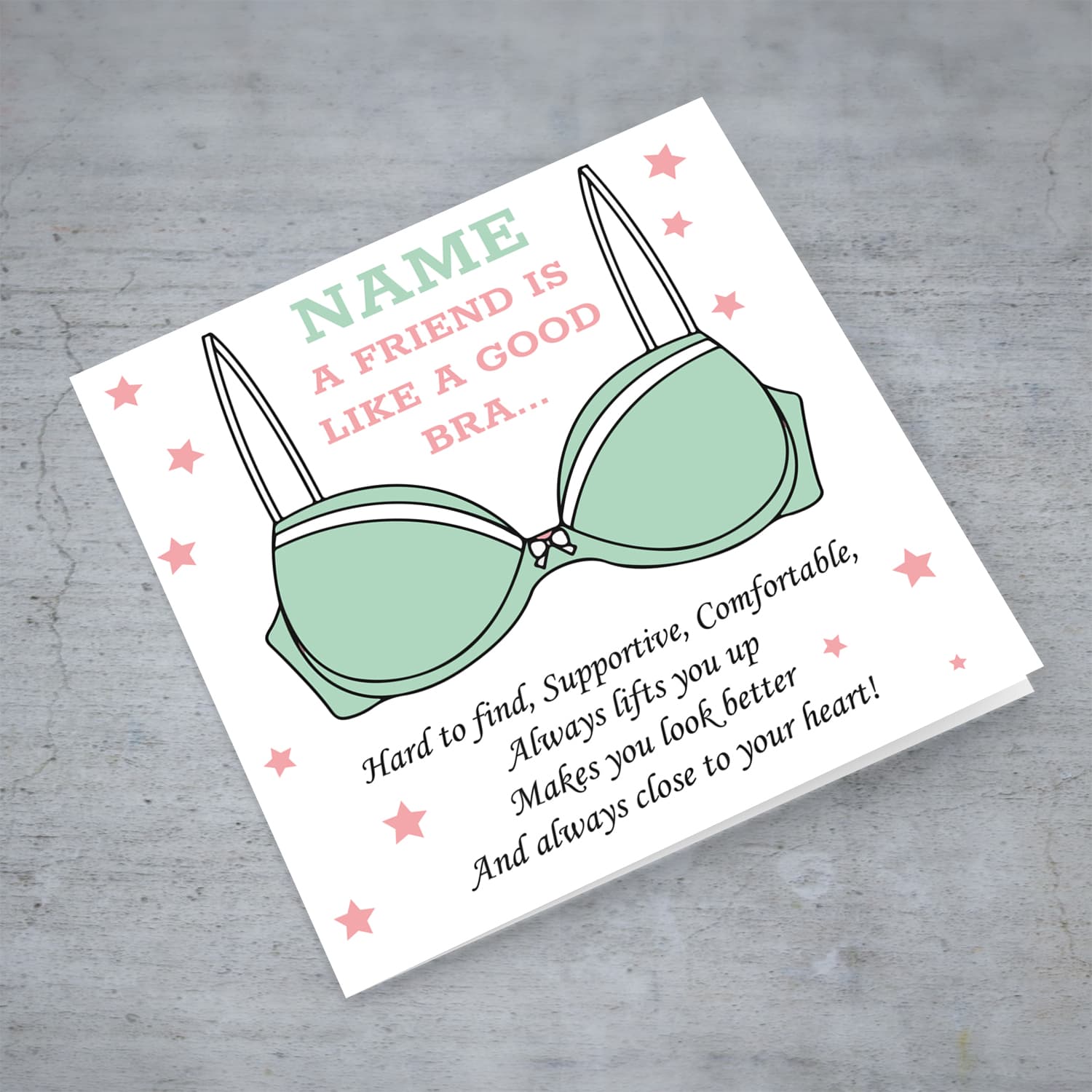 Funny Bra themed birthday card for a friend in English (Personalisable)