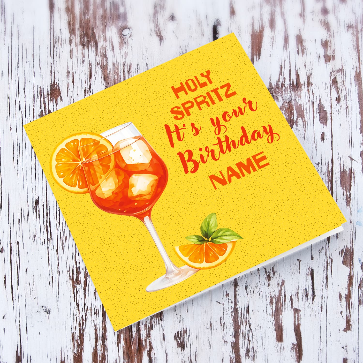 A fresh looking birthday card - featuring a spritz drink with oranges in a bright background in English (Personalisable)