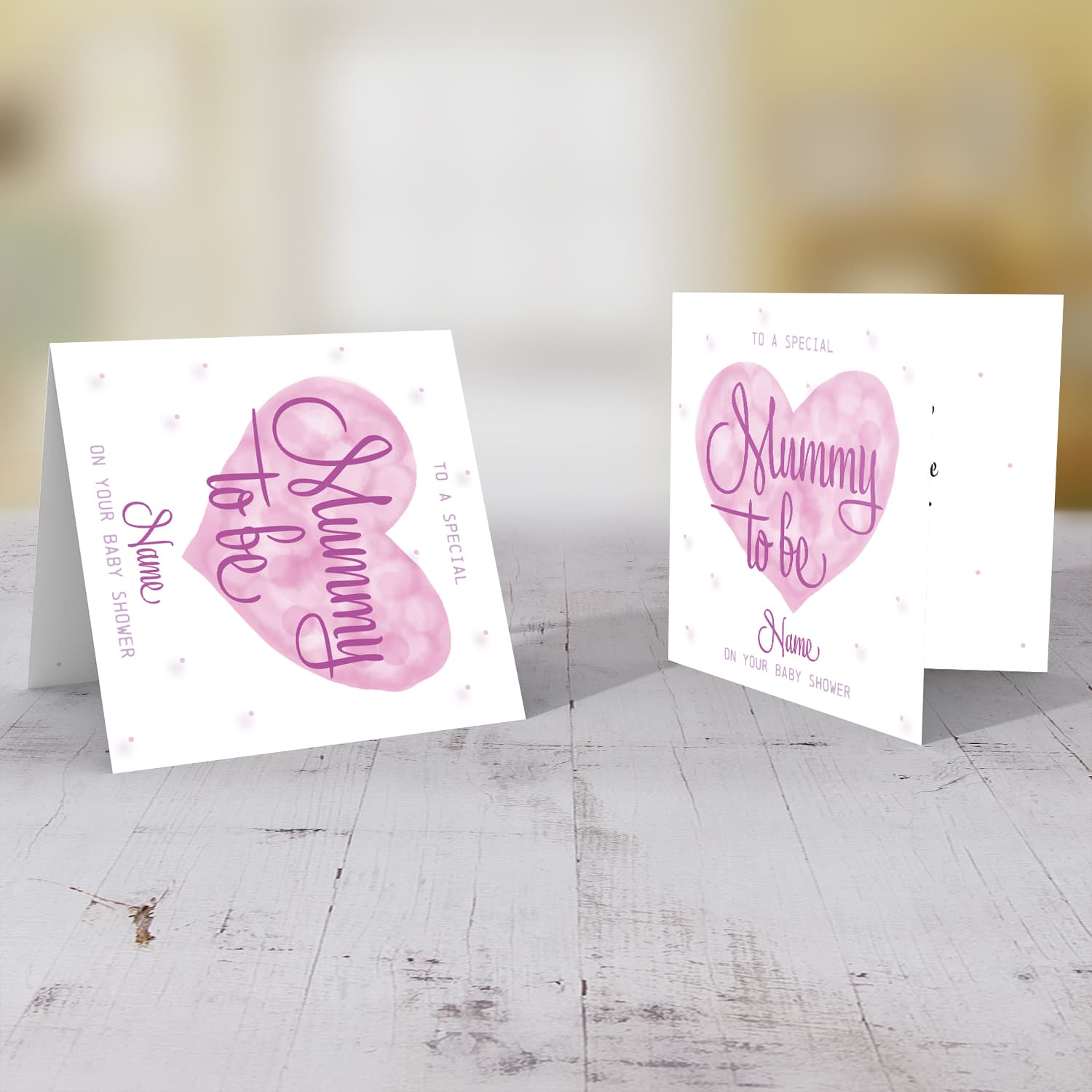 Pink Watercolour heart Baby shower card for Mummy to be in English (Personalisable)